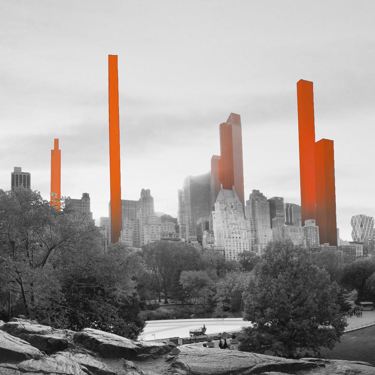 Illustration of Manhattan skyline with super-tall buildings