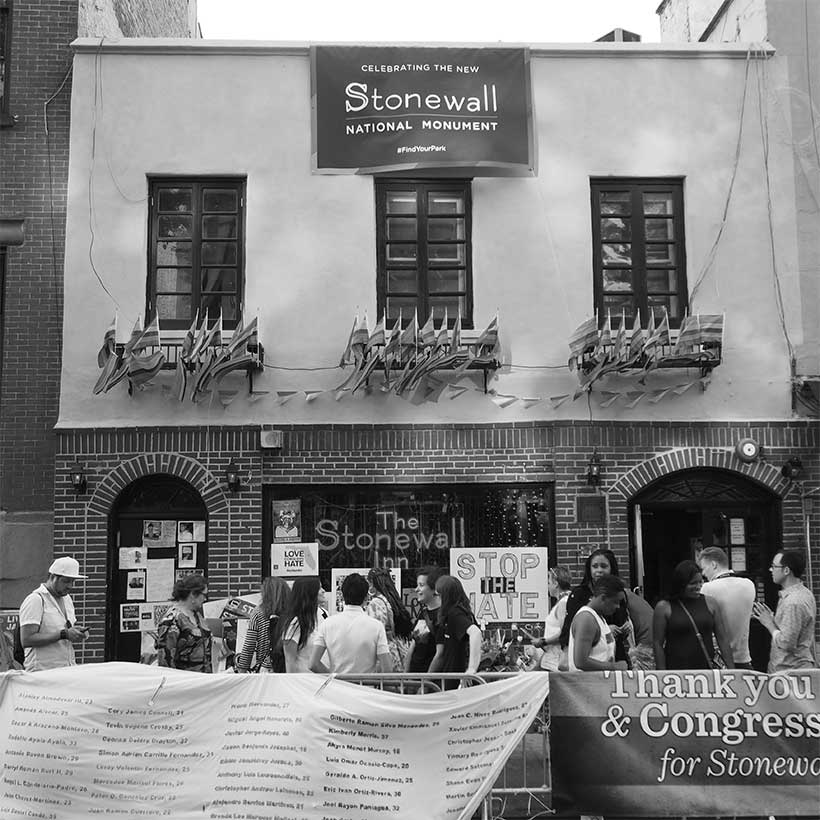 A celebration at the Stonewall Inn on Pride Weekend in 2016, the day after President Obama announced the Stonewall National Monument. Photo: Wikimedia Commons, Rhododendrites.