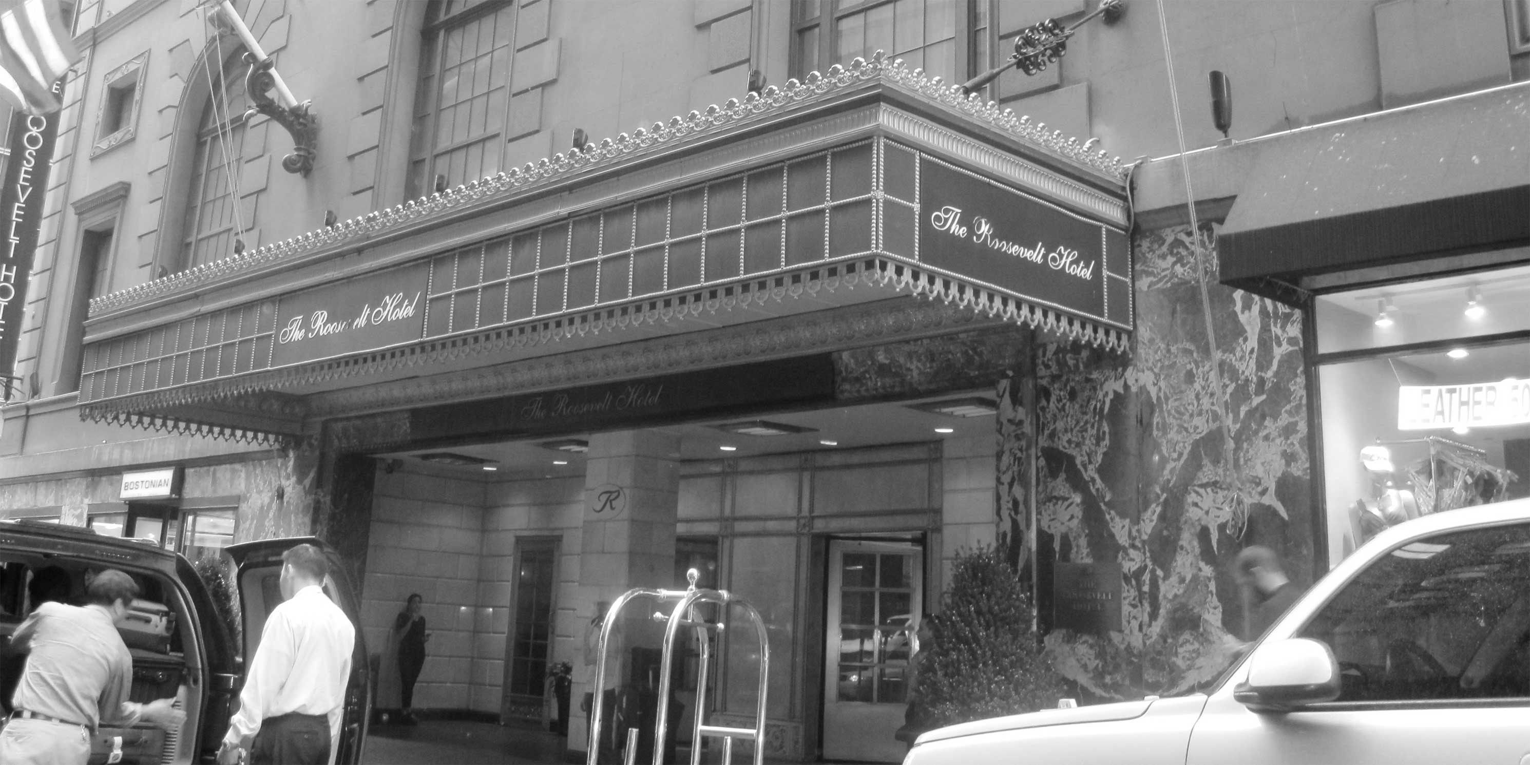 Entrance to the Roosevelt Hotel in Manhattan. Photo: Wikimedia Commons, Billy Hathorn.