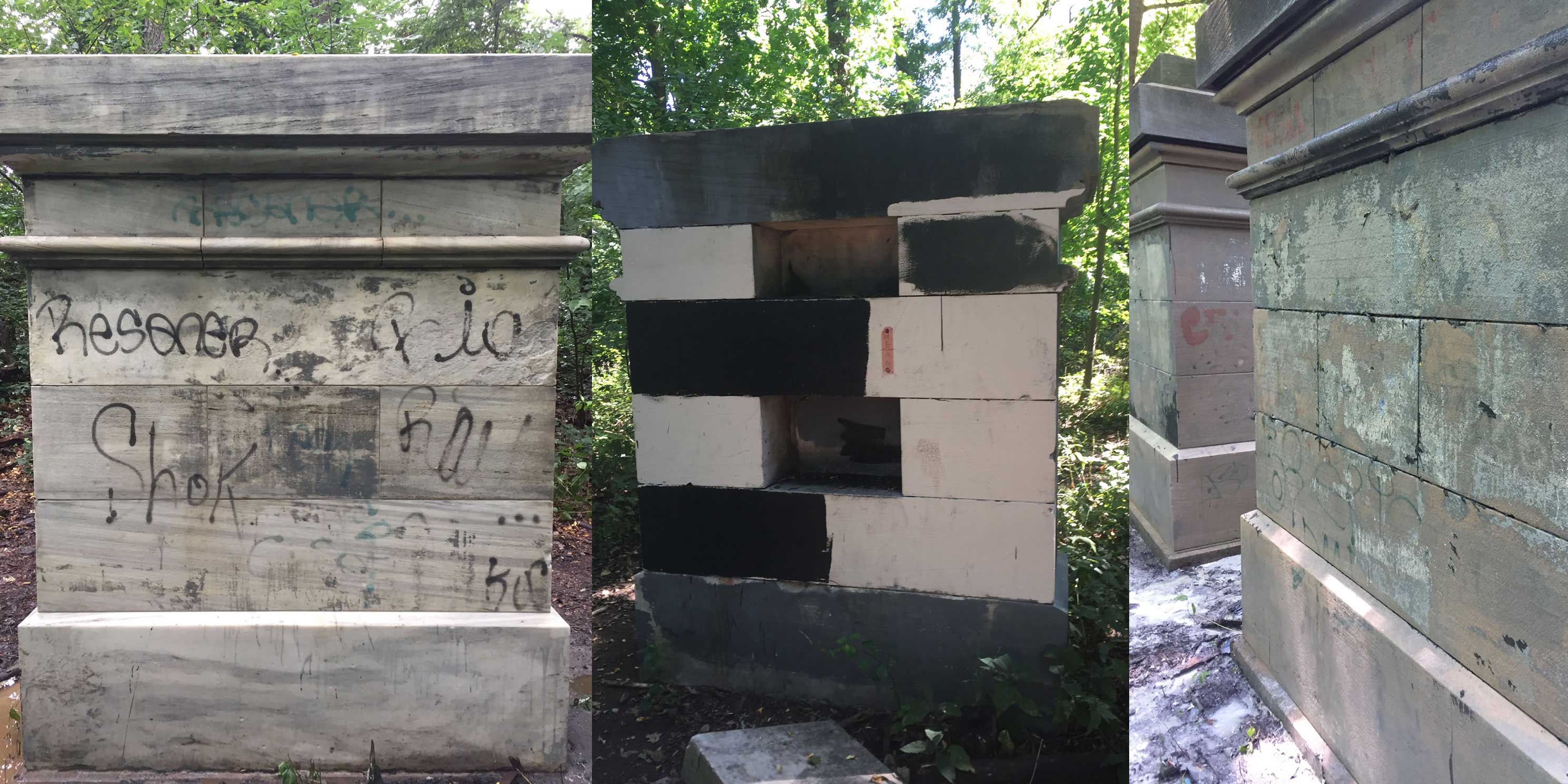 The Grand Central Stones in Van Cortlandt Park during renovation. Photo: Tatti Art Conservation.