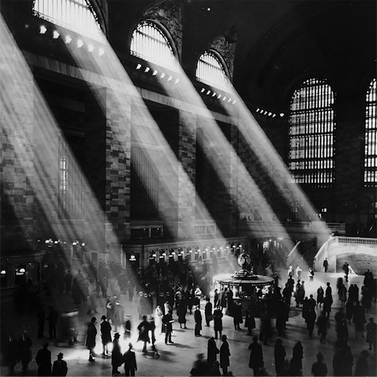 archival photo, Grand Central Terminal with light streaming through windows