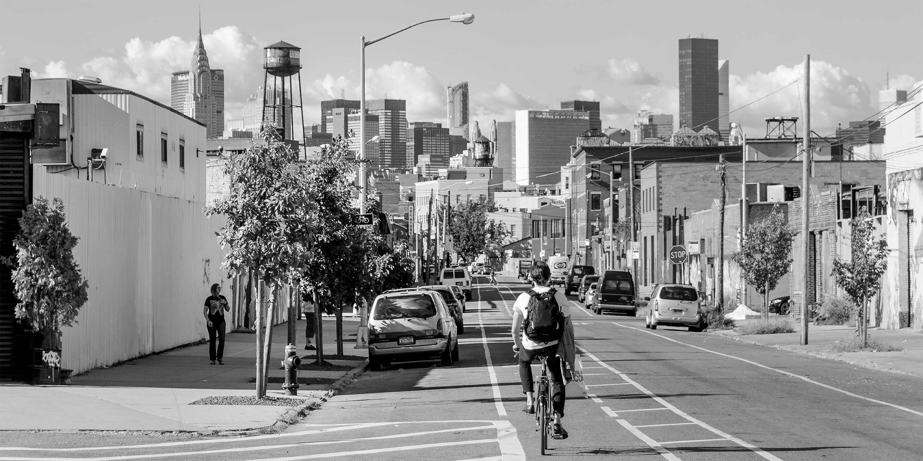 a bicyclist rides in a bike lane