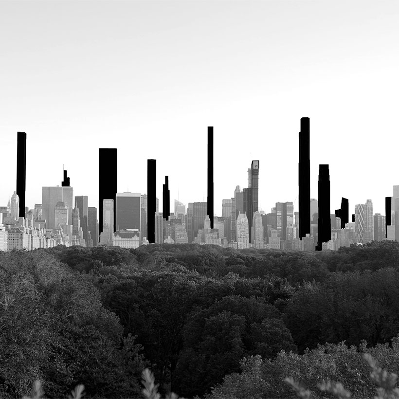 Rendering of the Manhattan skyline with proposed super-tall buildings.