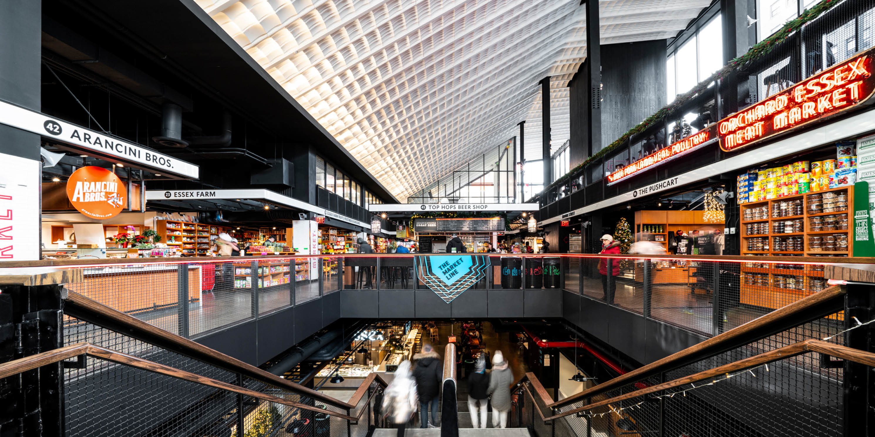 plaza area and shops inside Essex Market