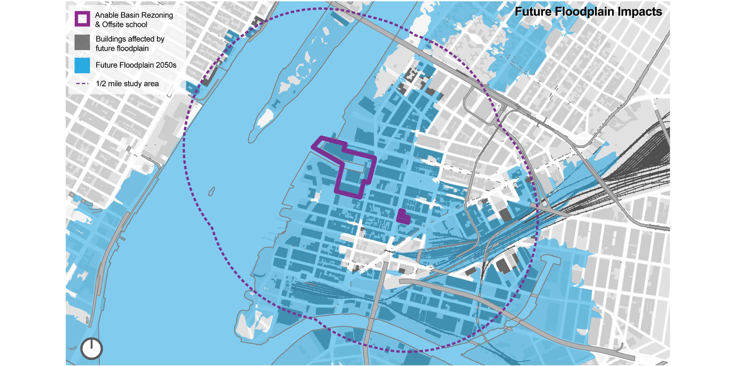 Illustration - area in the 2050 – 100 year flood zone, Anable Basin