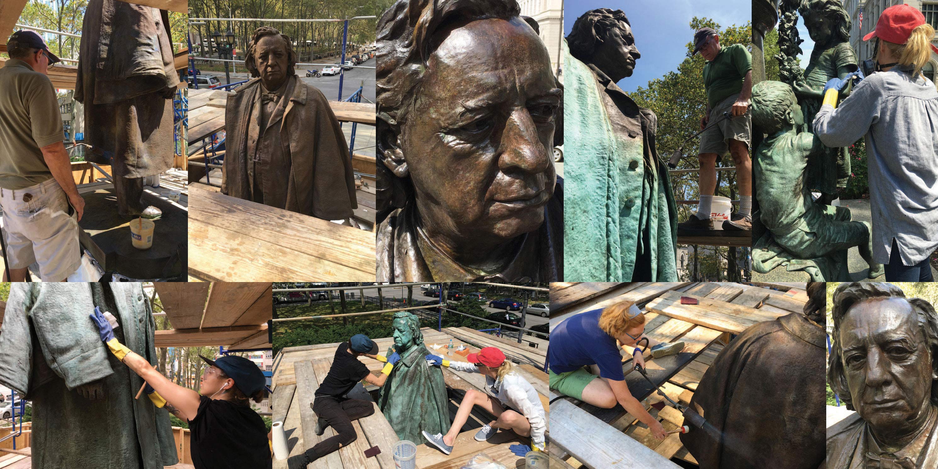 Photos of Henry Ward Beecher Monument during restoration process