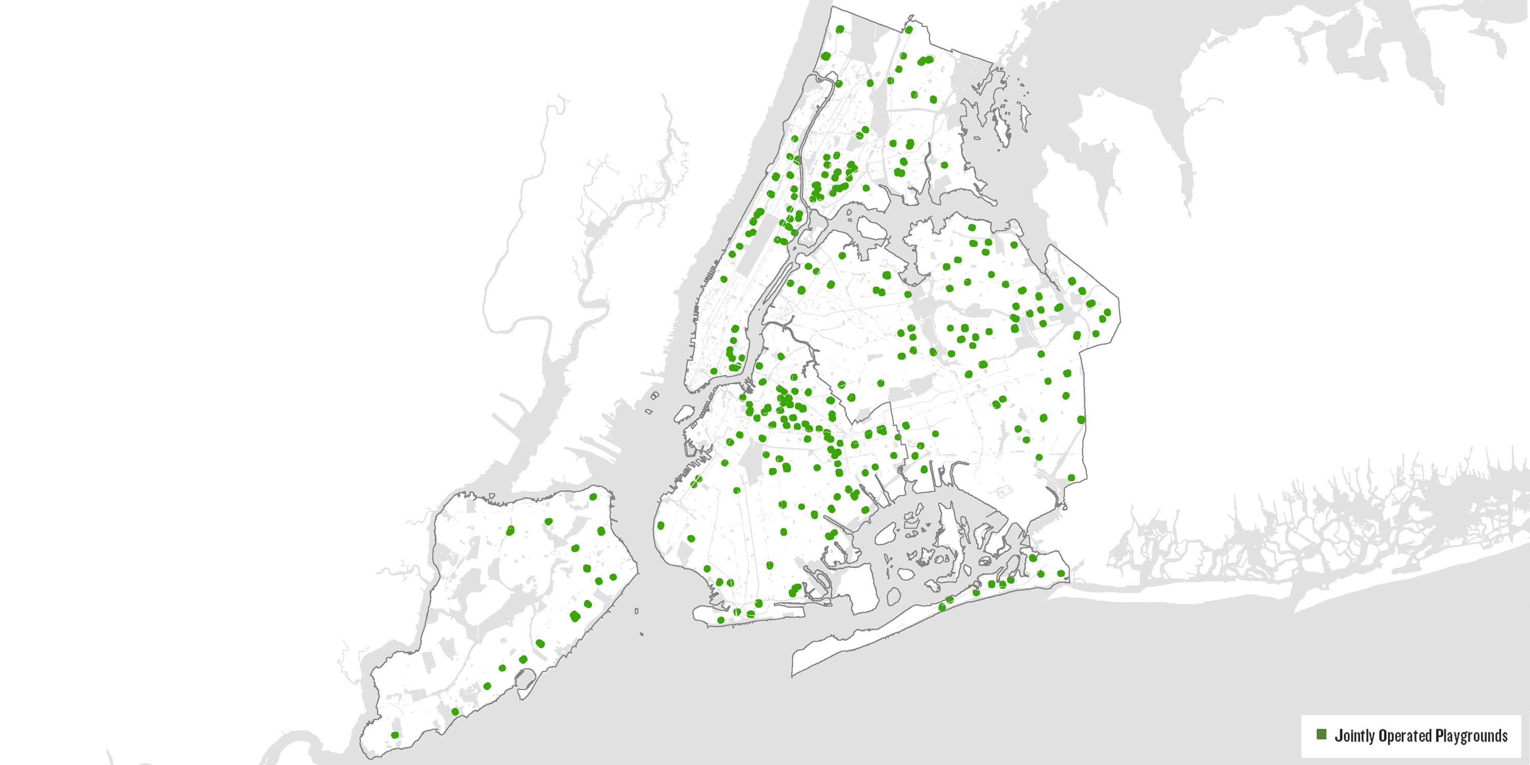 a map of jointly-owned playgrounds in New York City