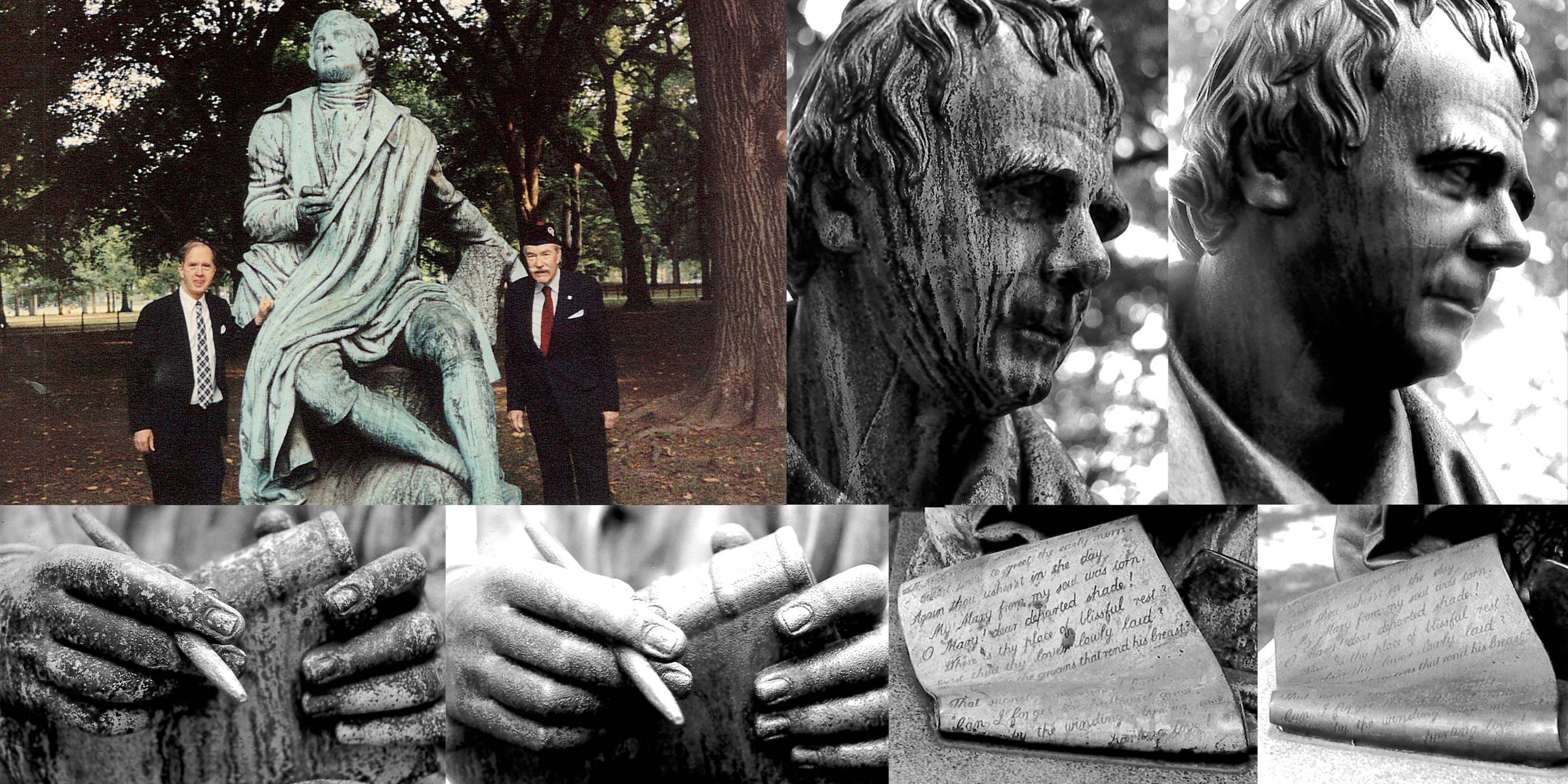 Collage of the Robert Burns Monument in Central Park