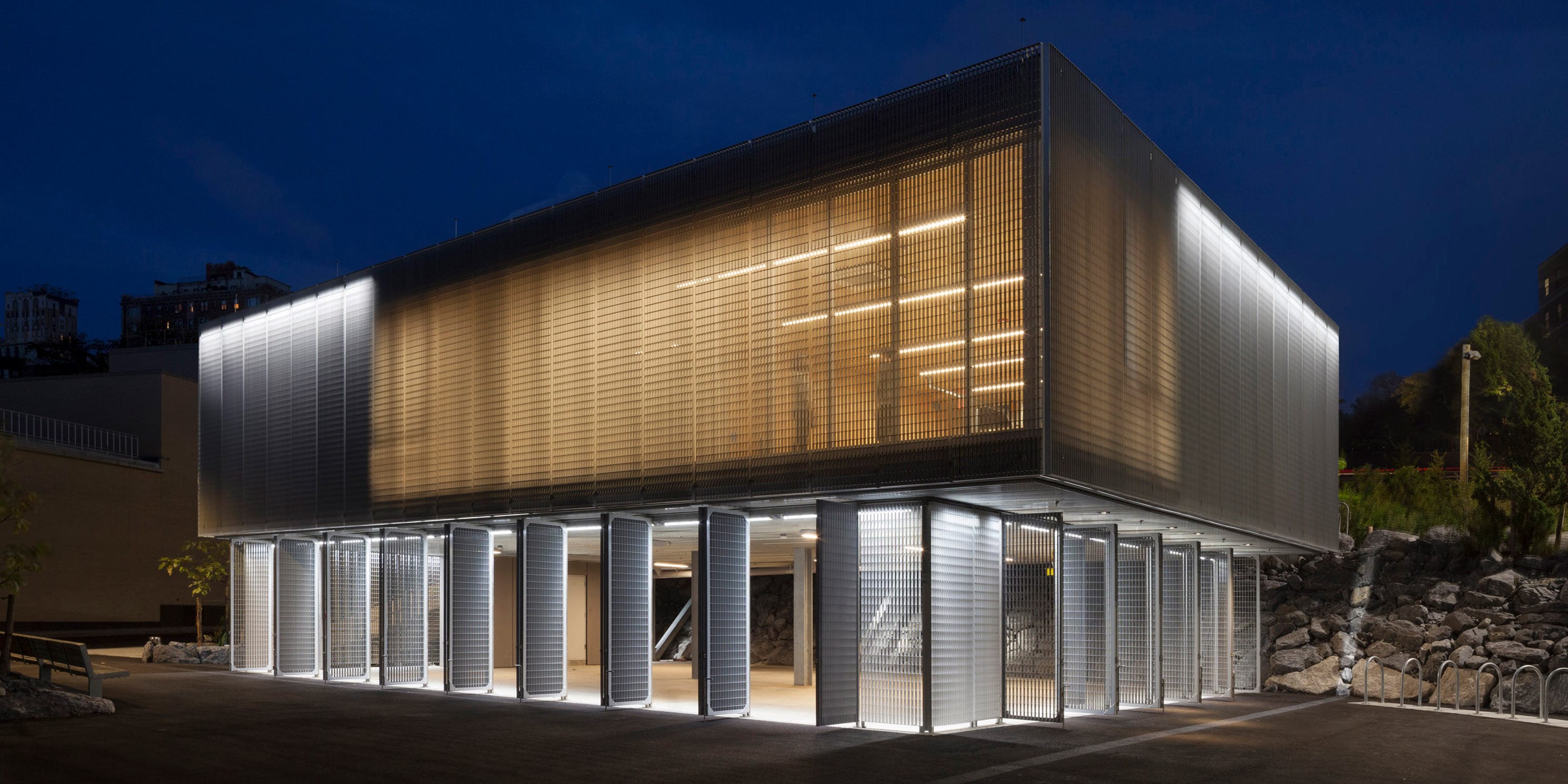 exterior of Brooklyn Bridge Park Boathouse at night