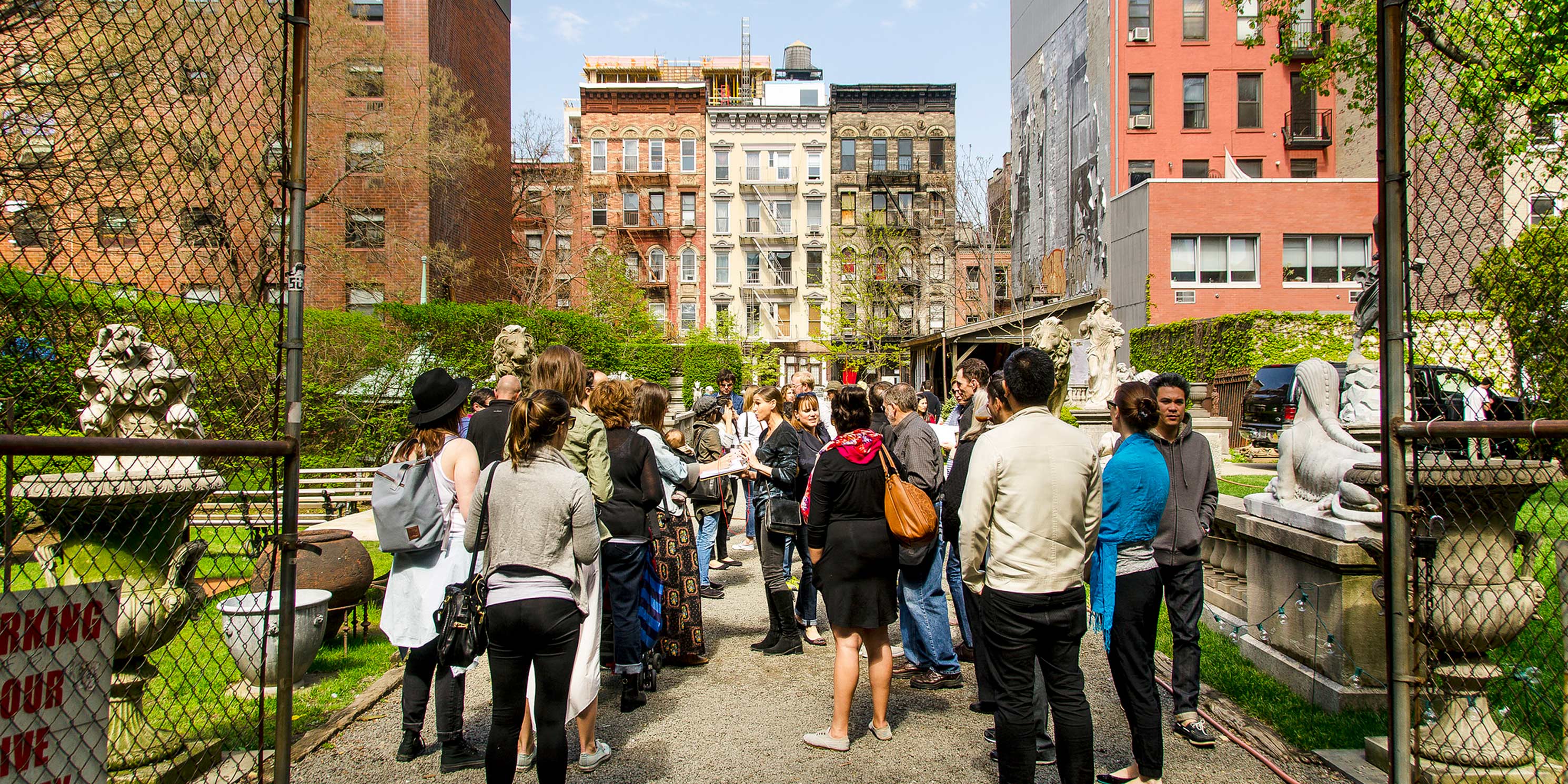 Jane's Walk in an East Village garden with sculptures