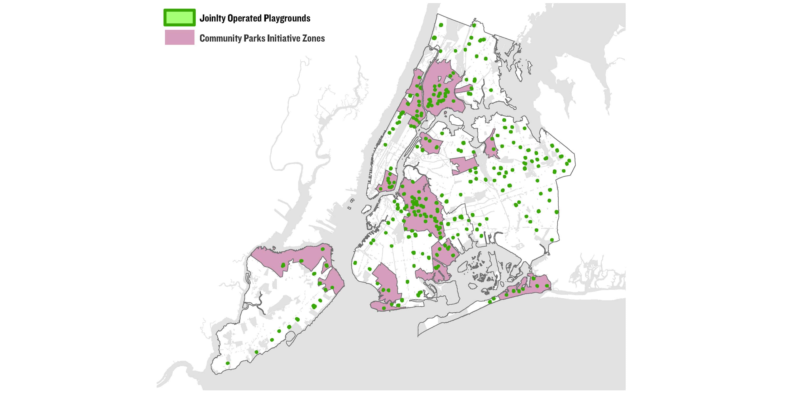 map of jointly-owned park spaces in New York City