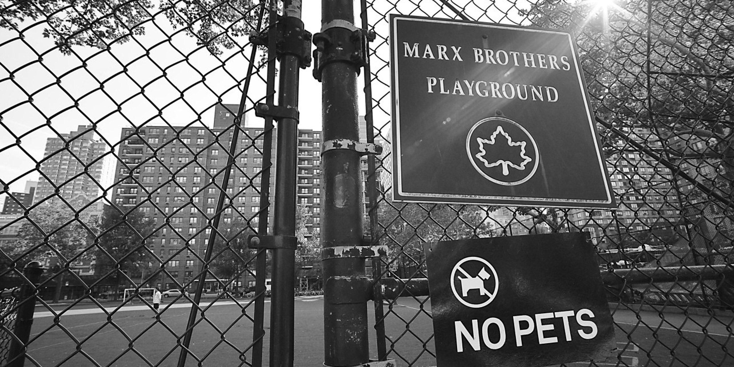 Sign and Fence at Marx Brothers' Playground