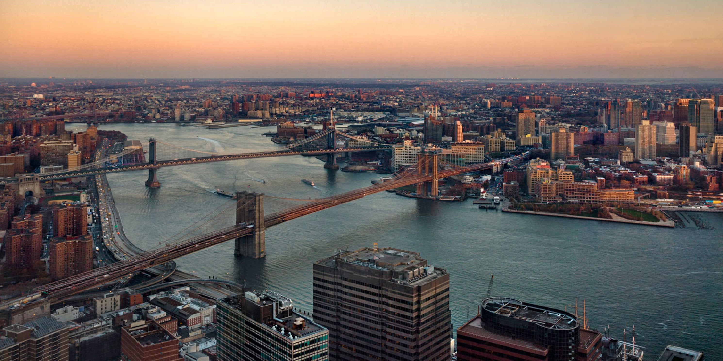 view of East River and bridges from the 60th floor of 28 Liberty Street