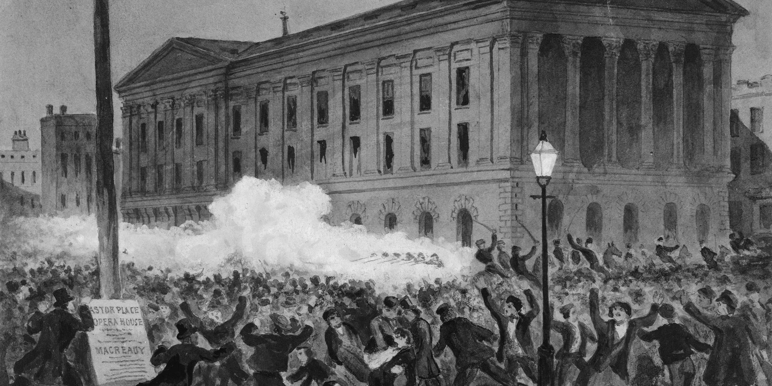 illustration of the Astor Place Riot on May 10, 1849