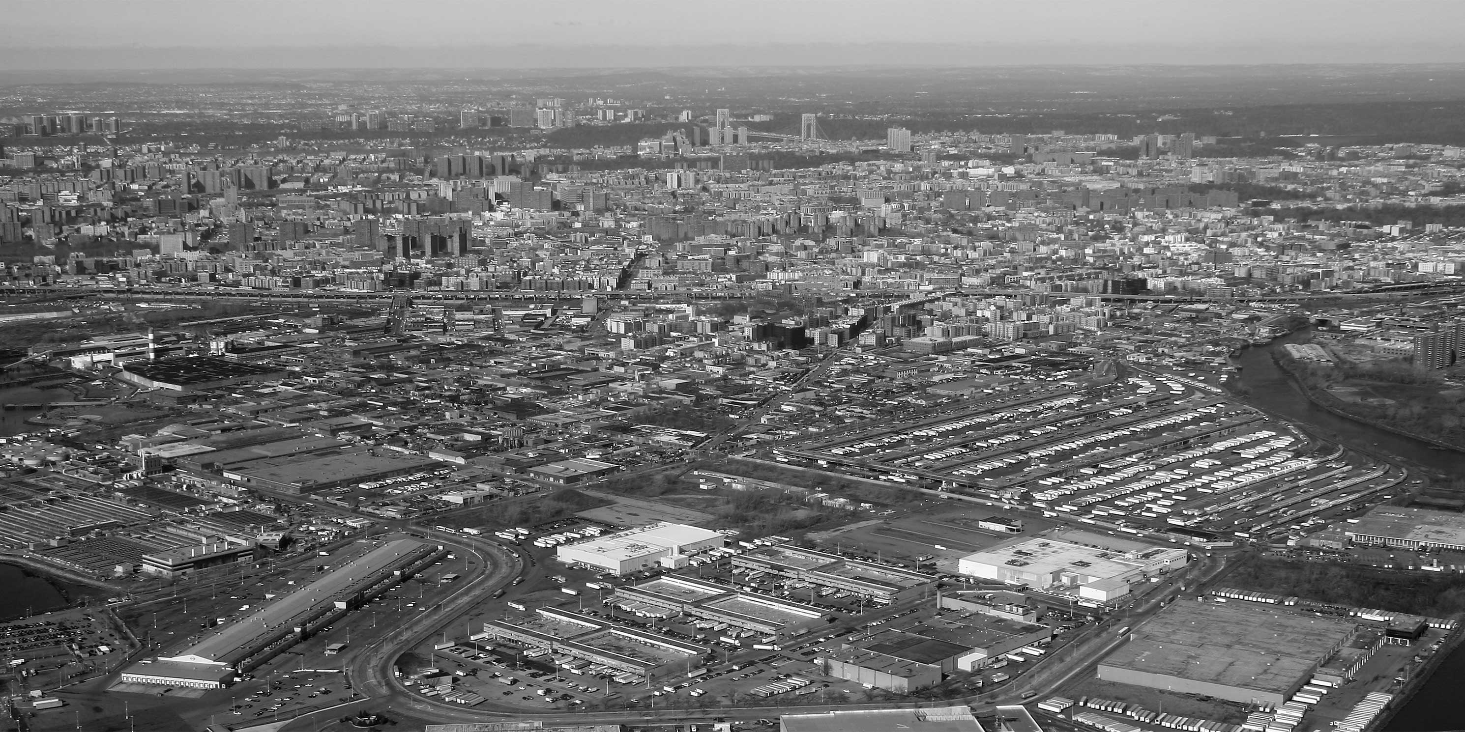 Aerial of the Bronx with the Hunts Point Cooperative Market in the foreground