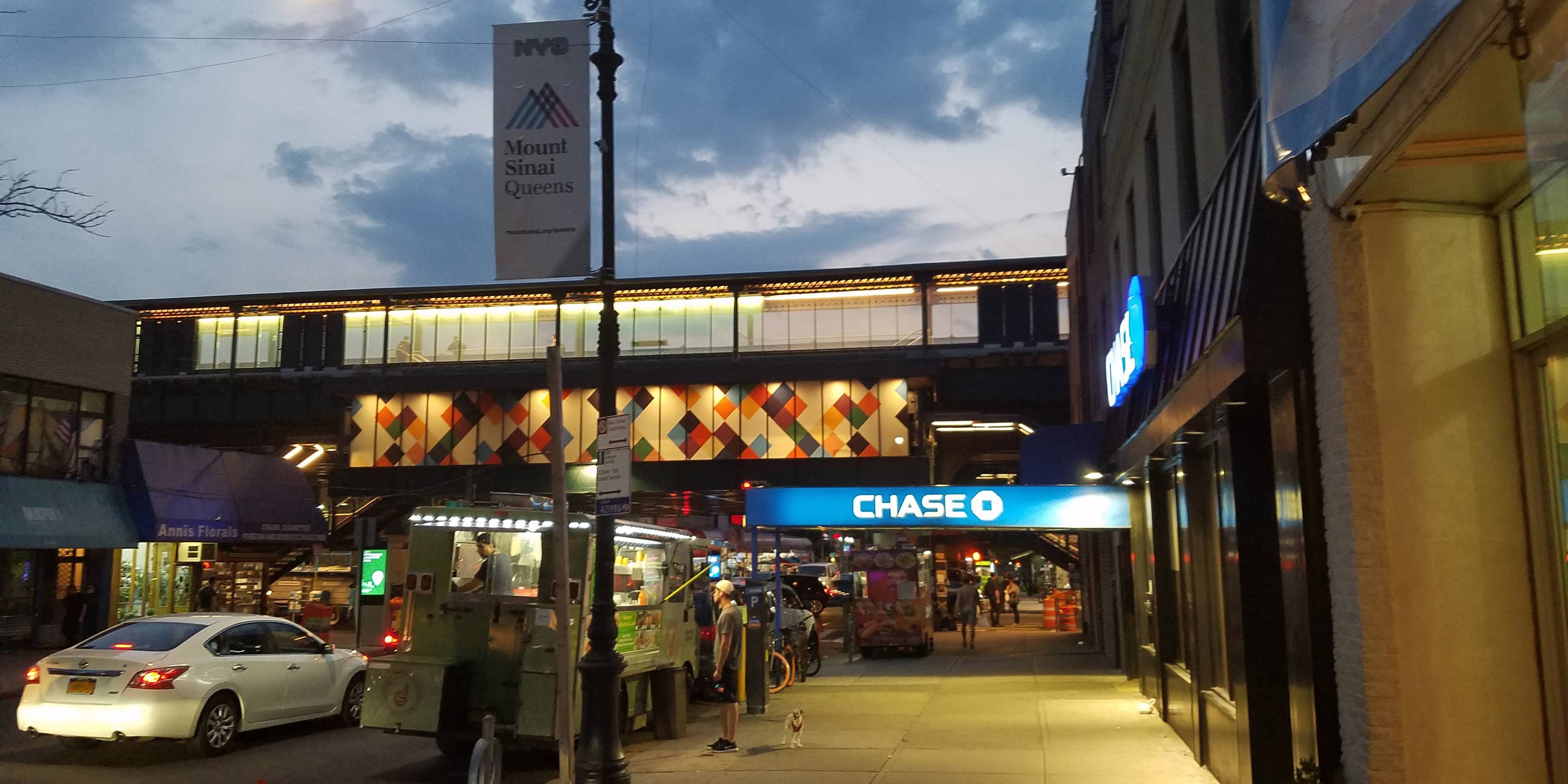 The over street passageway of a renovated subway station in Astoria, Queens