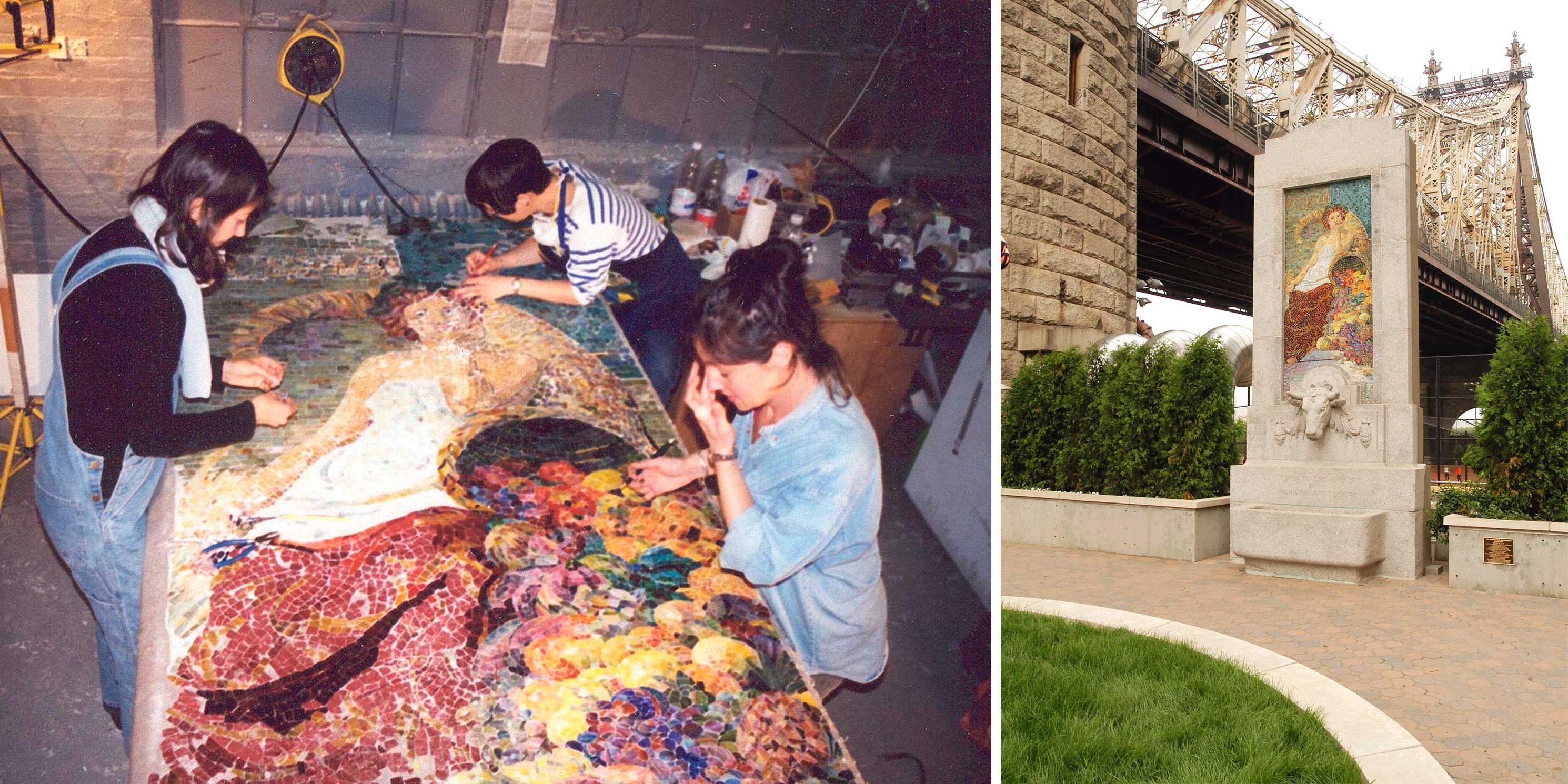 The Evangeline Blashfield Fountain during and after restoration