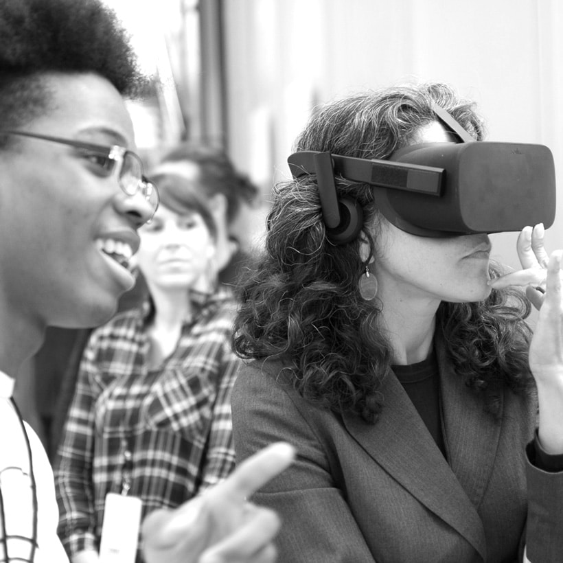 attendees using virtual reality headsets at the 2017 Innovation Exhibition