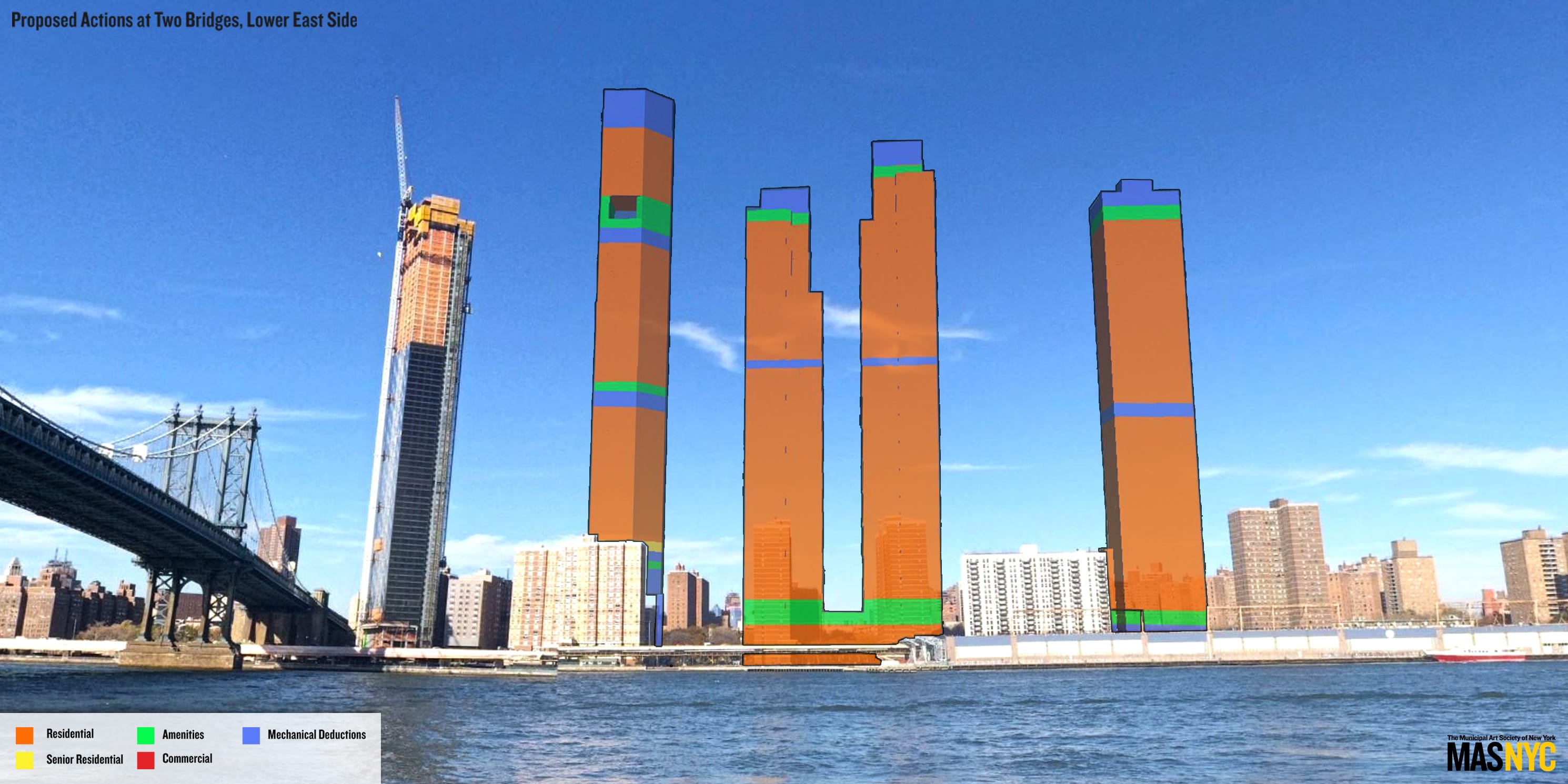 rendering of Manhattan skyline with proposed Two Bridges towers