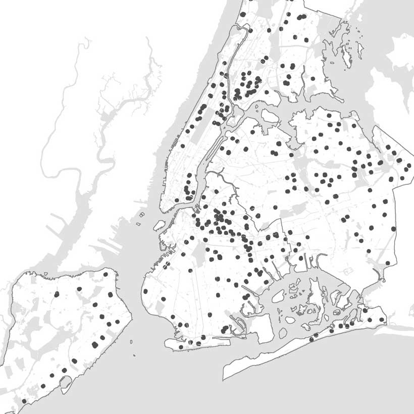 map of Jointly Owned Playgrounds in New York City