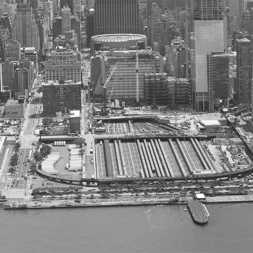 The neighborhood surrounding Penn Station and Madison Square Garden, as seen from the air