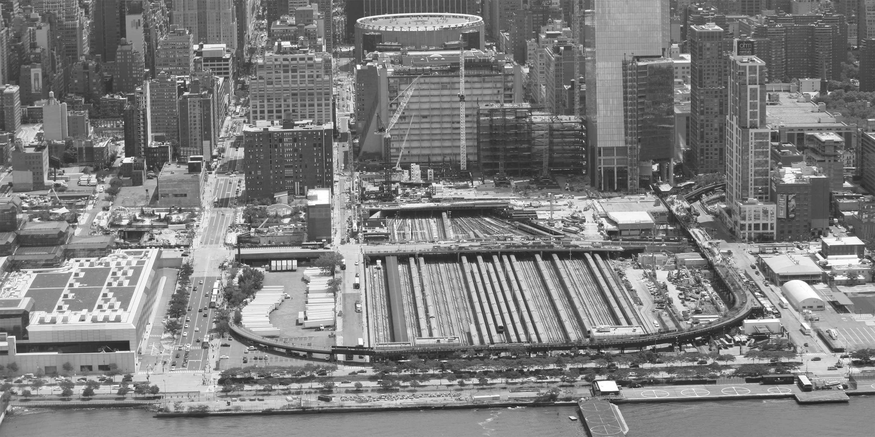 The neighborhood surrounding Penn Station and Madison Square Garden, as seen from the air.