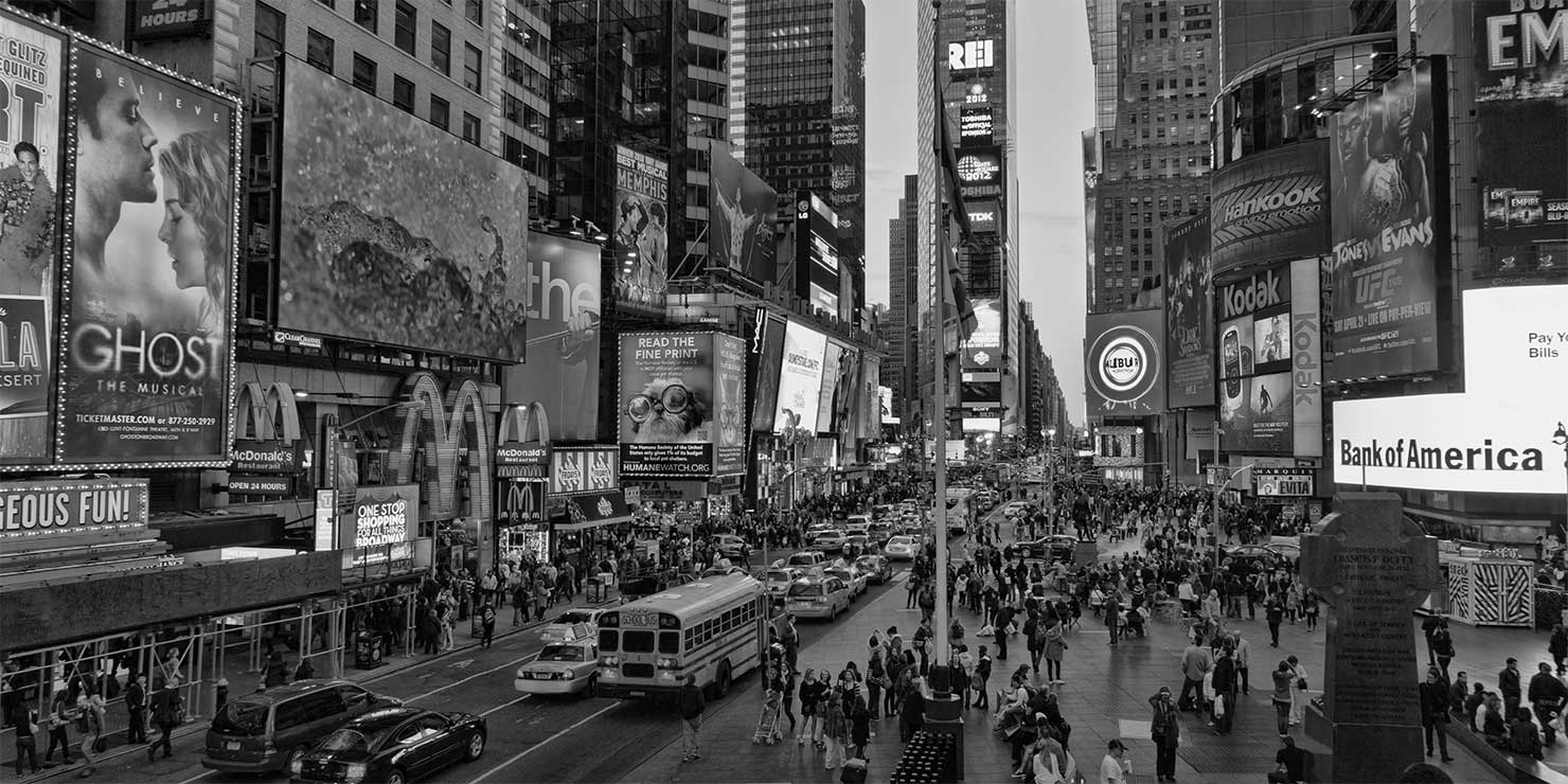 Times Square at dusk. Photo: Wikimedia Commons, Jean-Christophe Benoist.