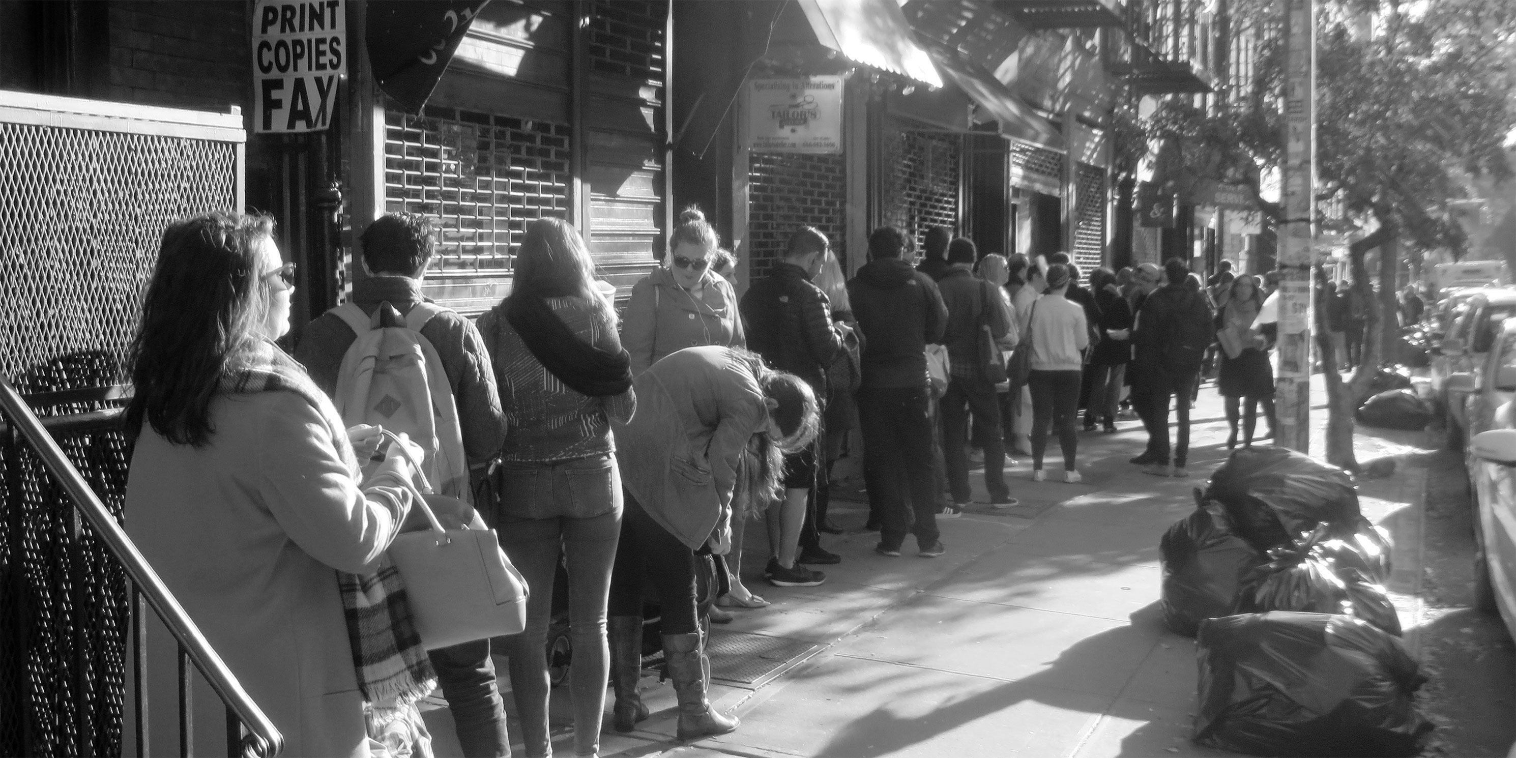 New Yorkers line up to vote on East 10th Street in Manhattan in November of 2016