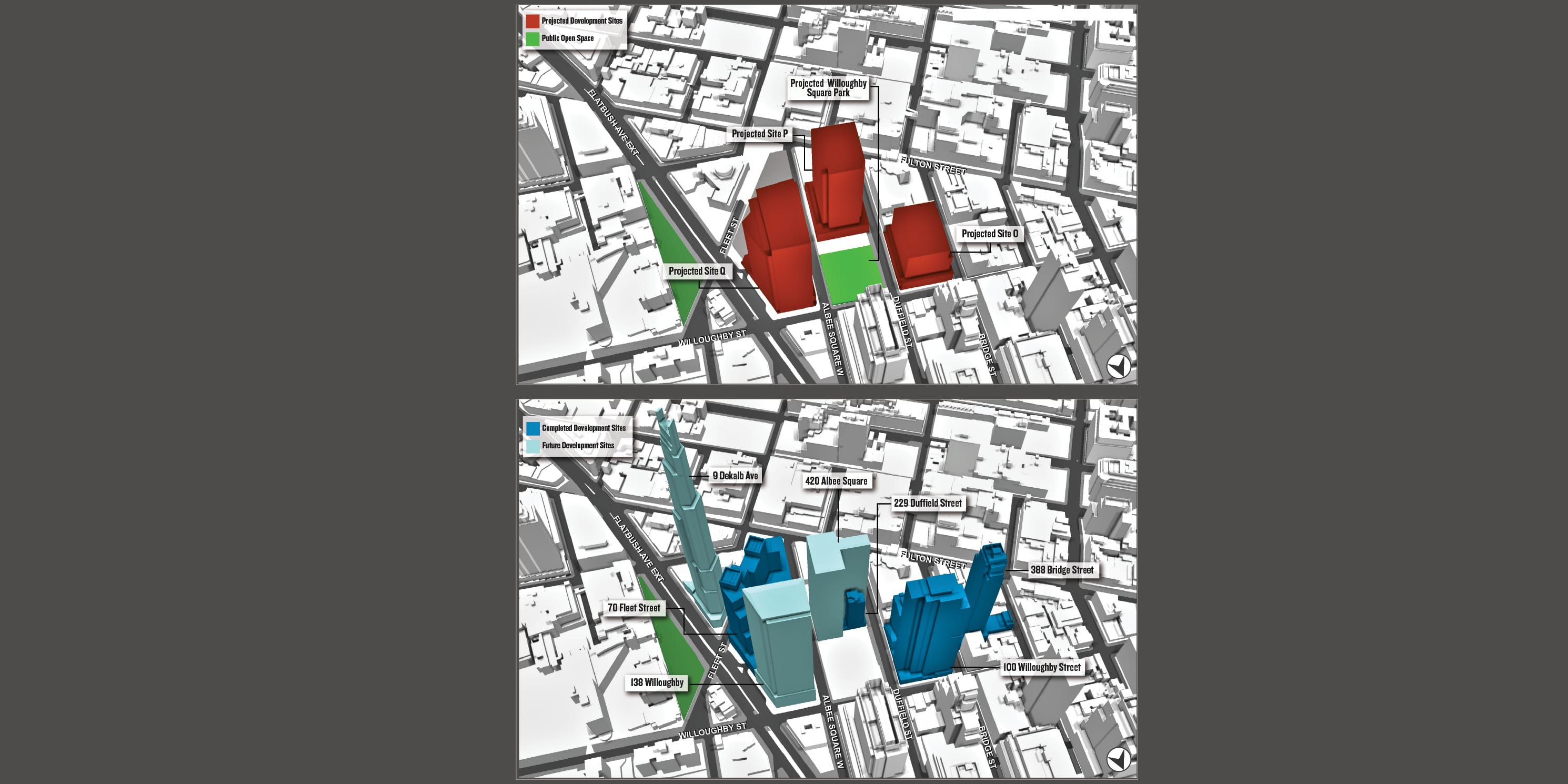 map of proposed versus actual development in Downtown Brooklyn