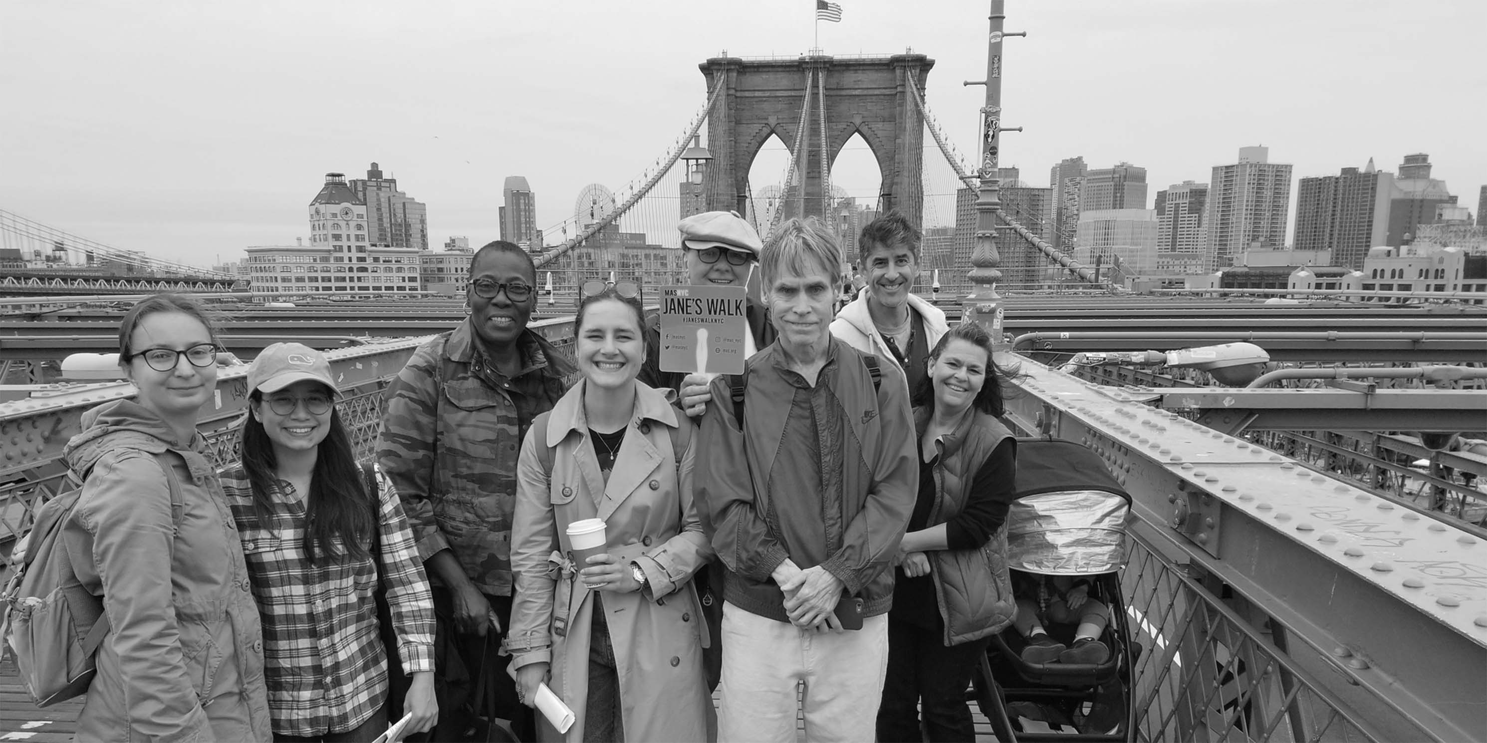 Jane's Walk participants on the Brooklyn Bridge