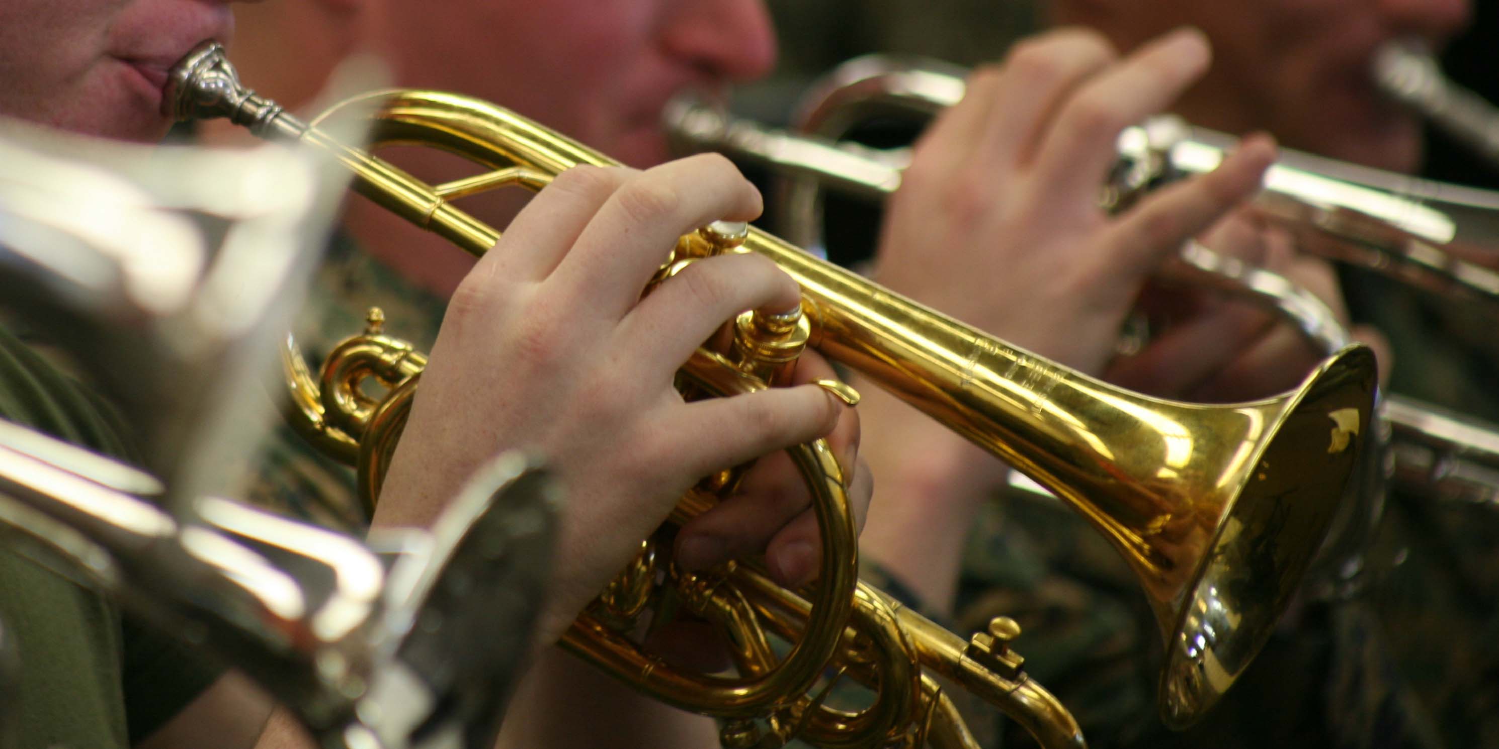 Members of the 2nd Marine Aircraft Wing Band rehearse