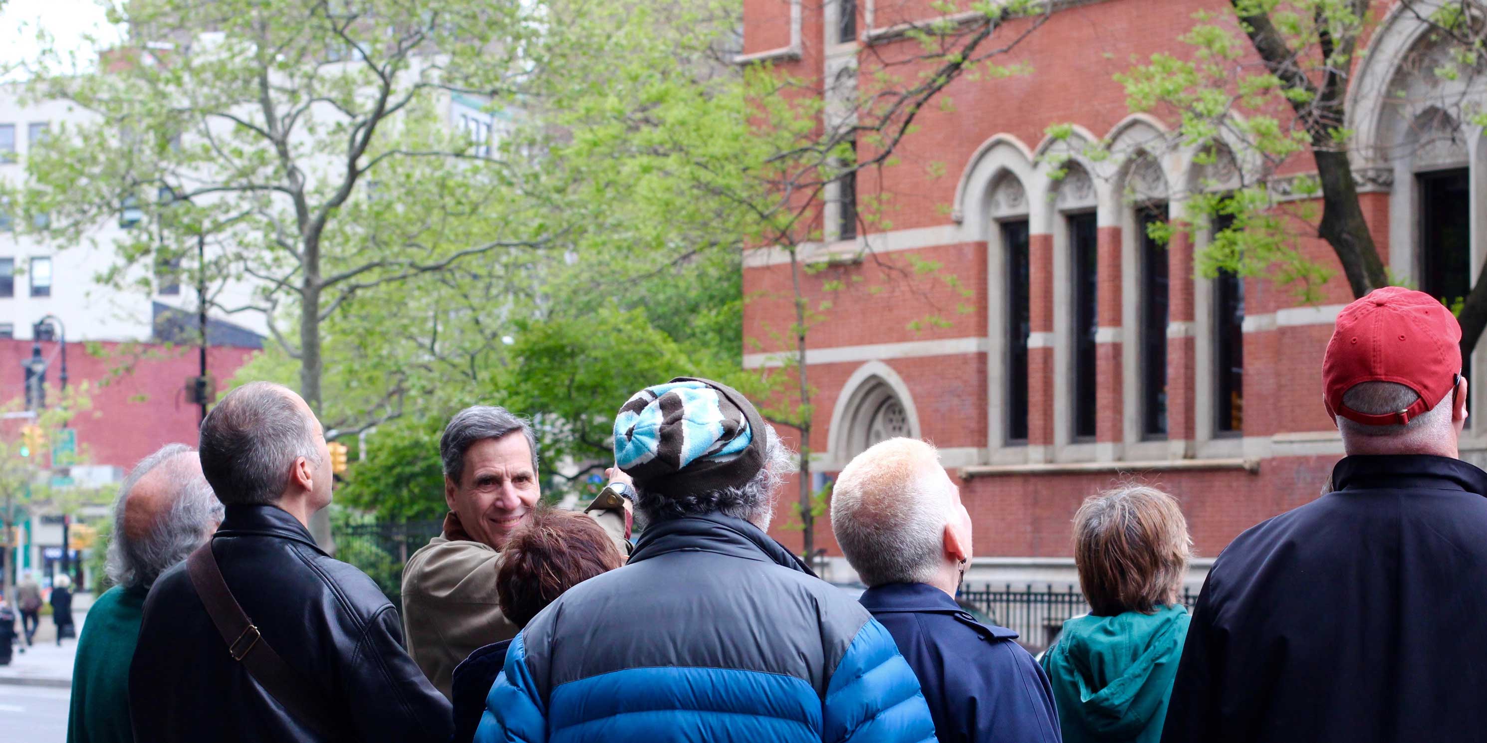 group of Jane's Walk attendees outside the Jefferson Market Library