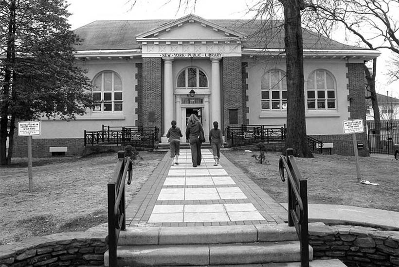 entrance to the New York Public Library branch in Tottenville