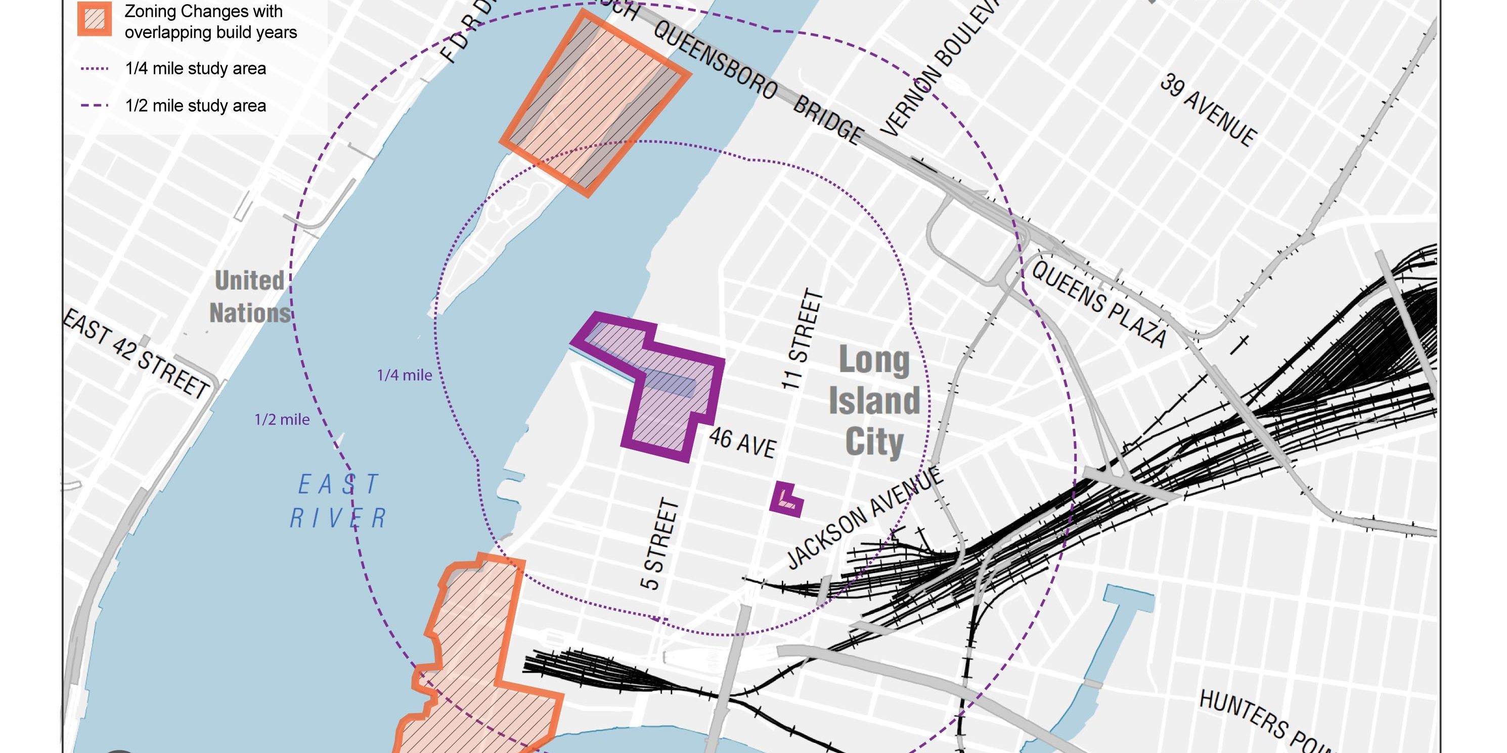 Map depicting cumulative impacts from the rezoning