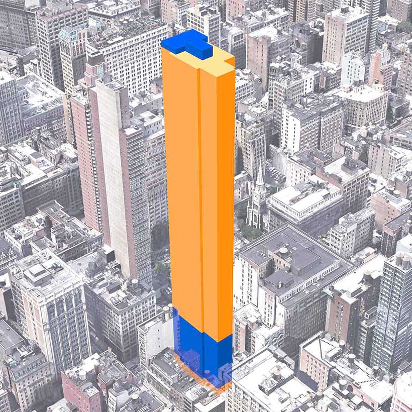 illustration of the Sky House building and surrounding neighborhood