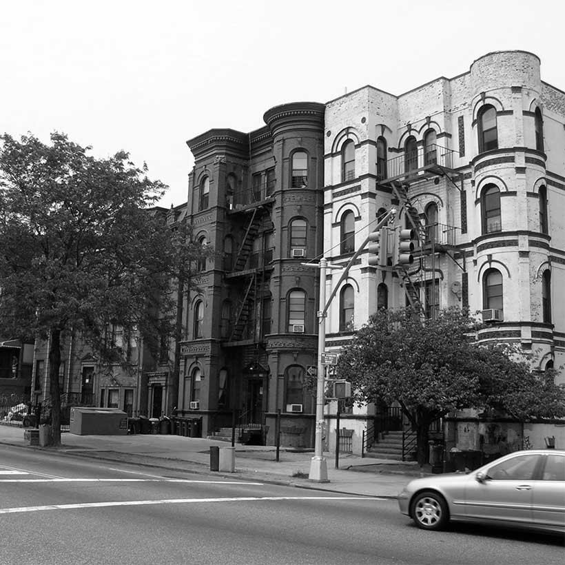 brownstone buildings on Bushwick Avenue