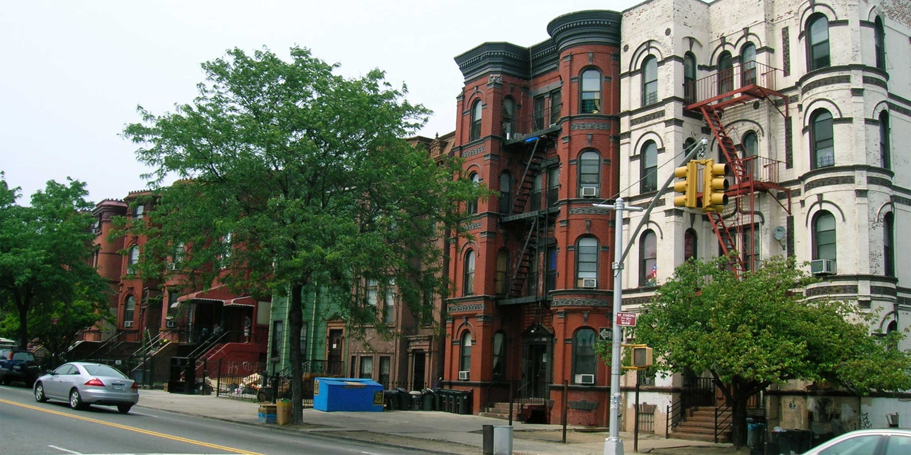 brownstone buildings on Bushwick Avenue