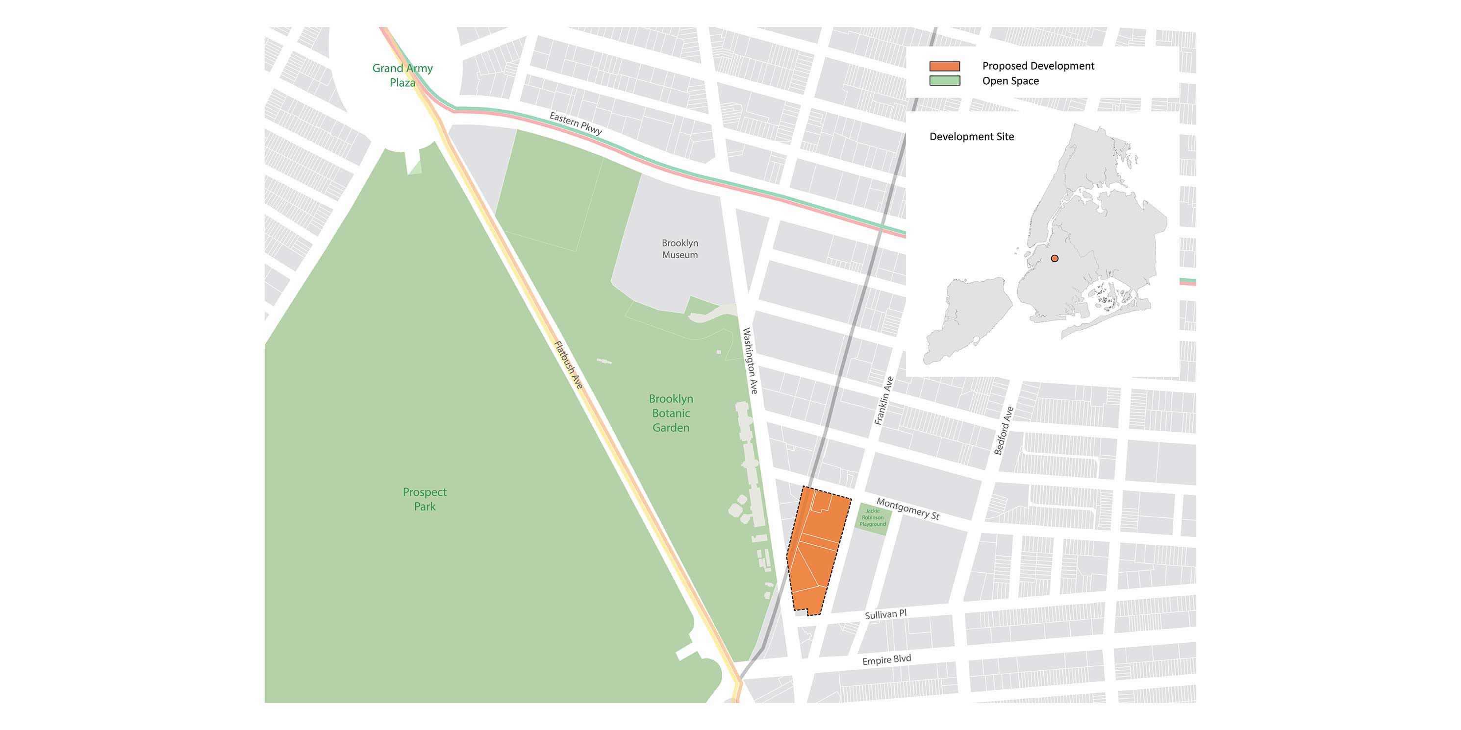 map of the area around the 960 Franklin project site