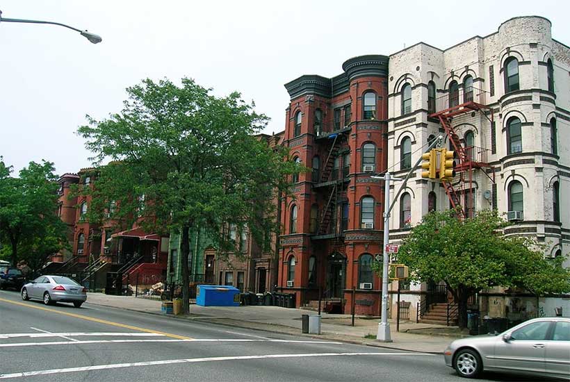 brownstone buildings on Bushwick Avenue