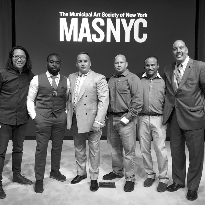 director and cast members pose for group photo during a screening of the movie Crime and Punishment