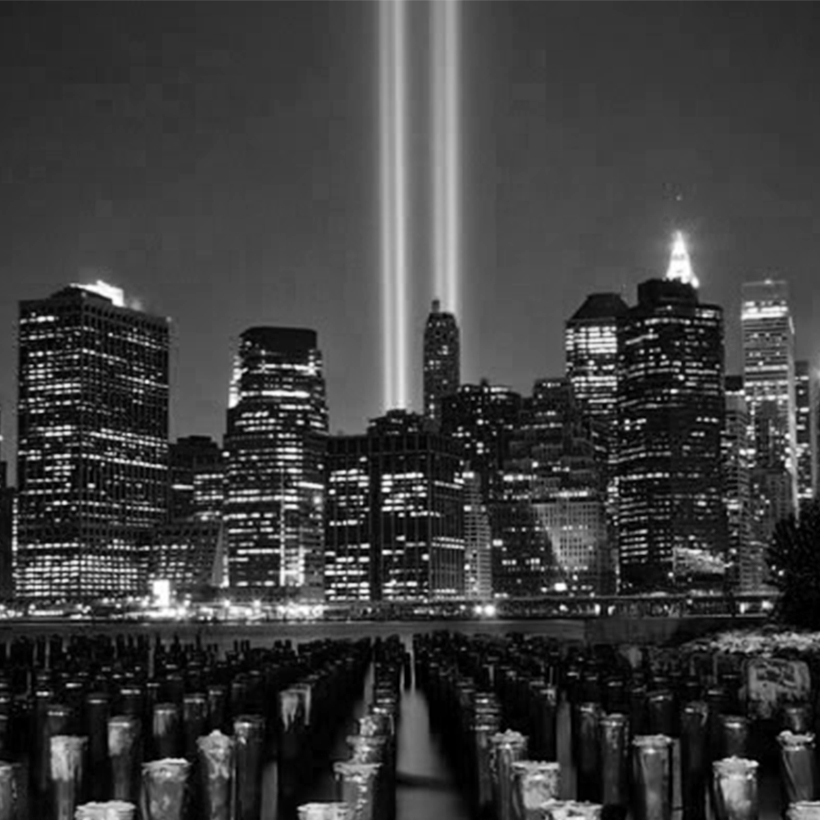 Tribute in Light spotlights illuminate the sky for September 11th anniversary