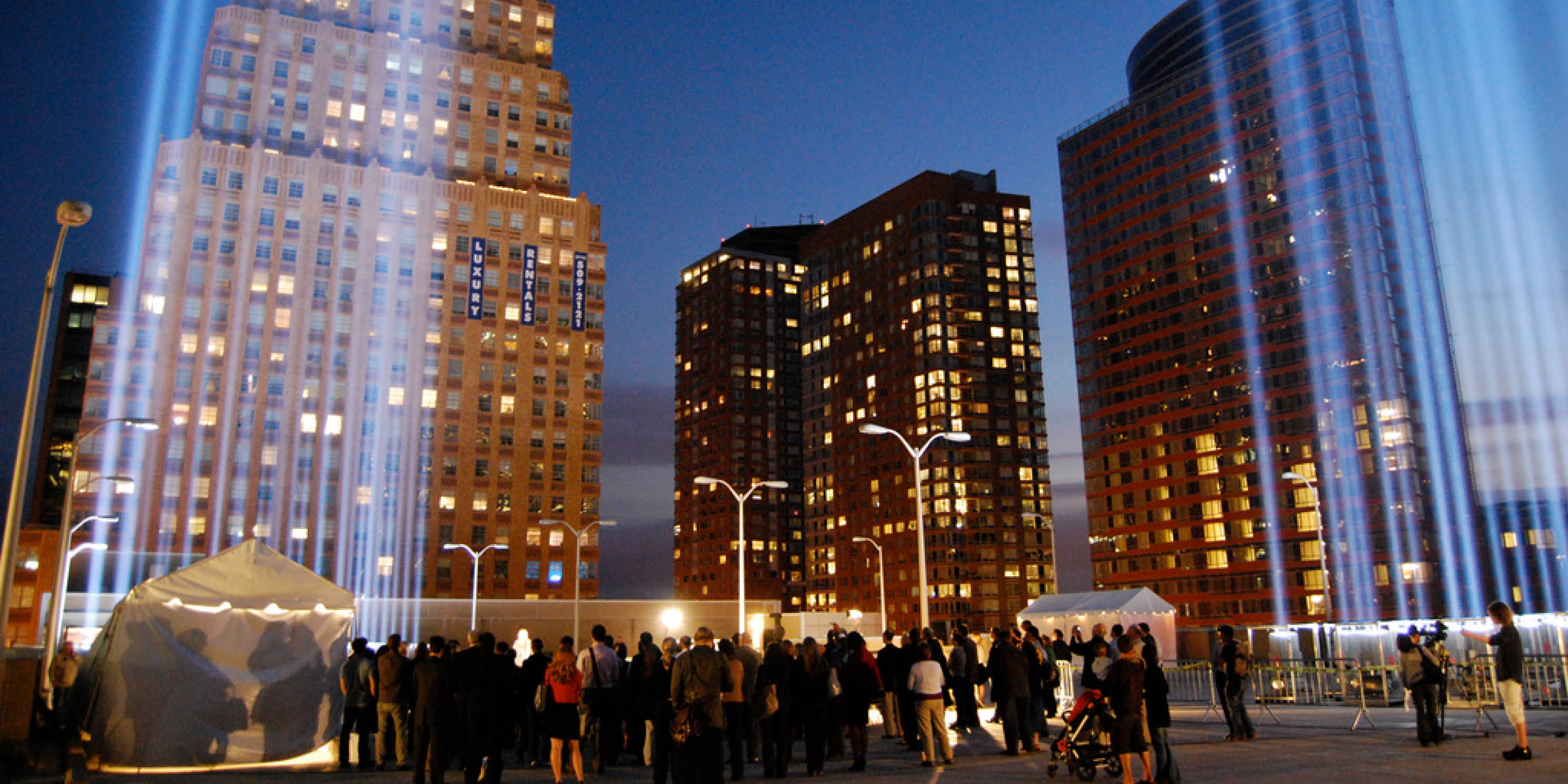 Tribute in Light spotlights illuminate the sky for September 11th anniversary