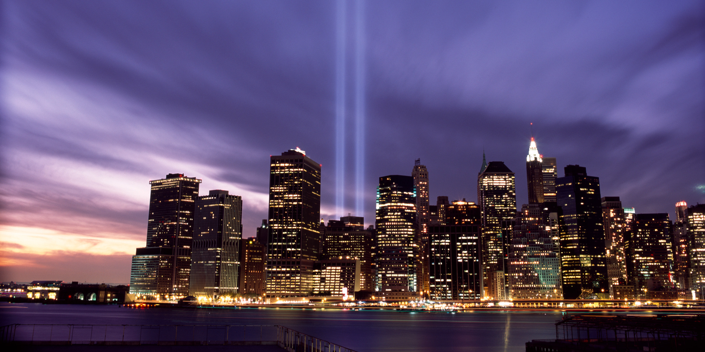 Tribute in Light spotlights illuminate the sky for September 11th anniversary