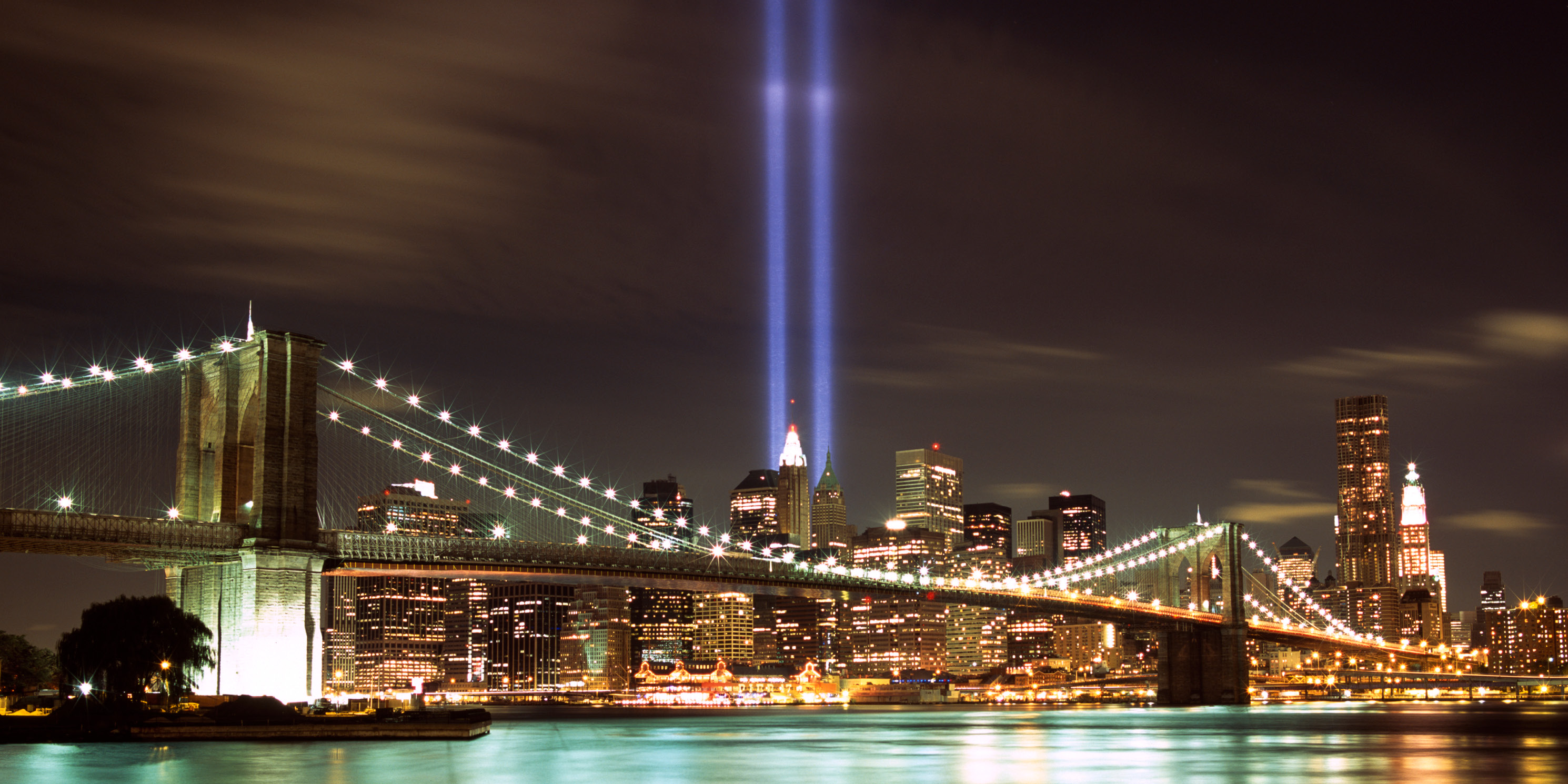 Tribute in Light spotlights illuminate the sky for September 11th anniversary