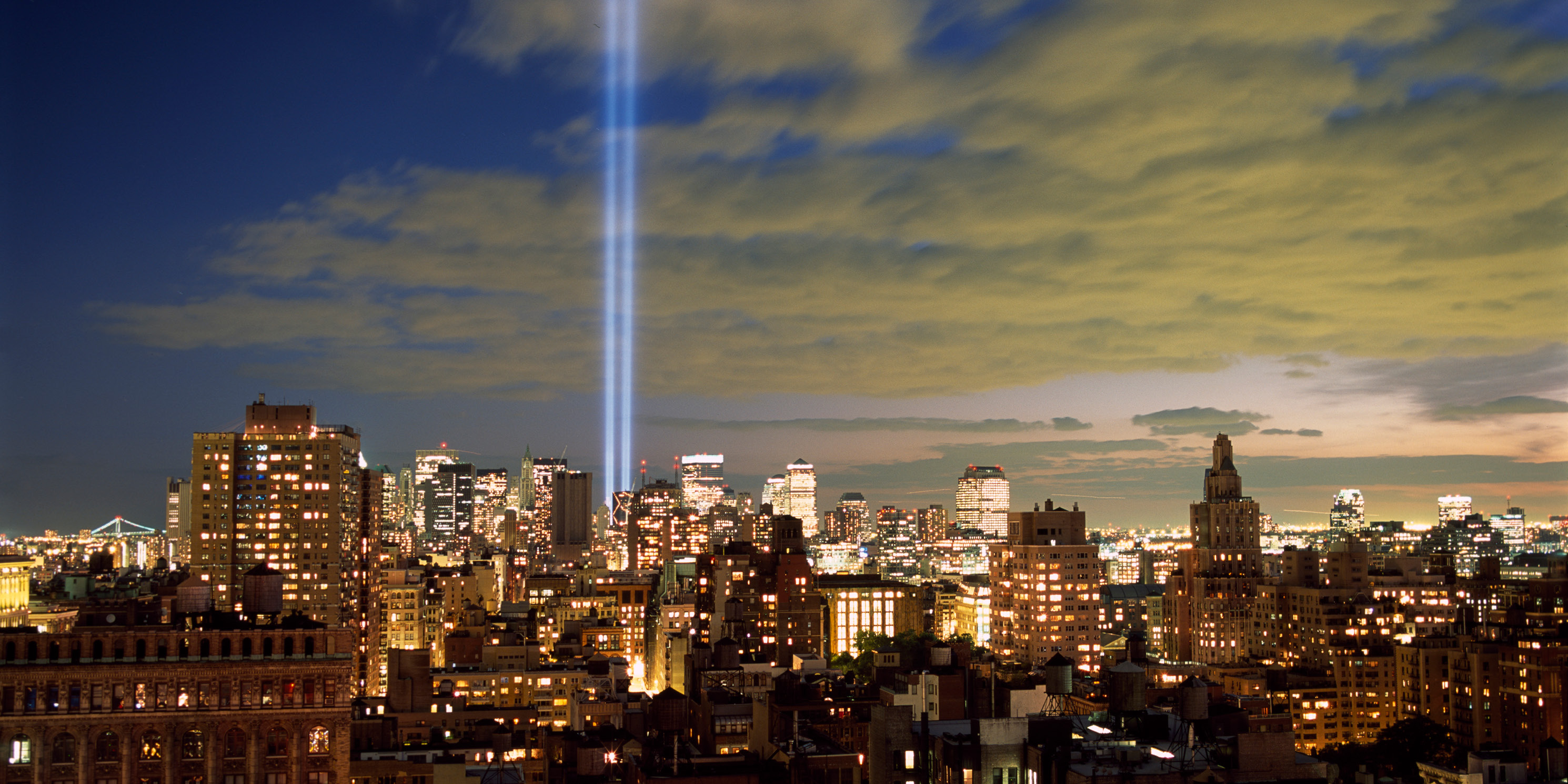 Tribute in Light spotlights illuminate the sky for September 11th anniversary