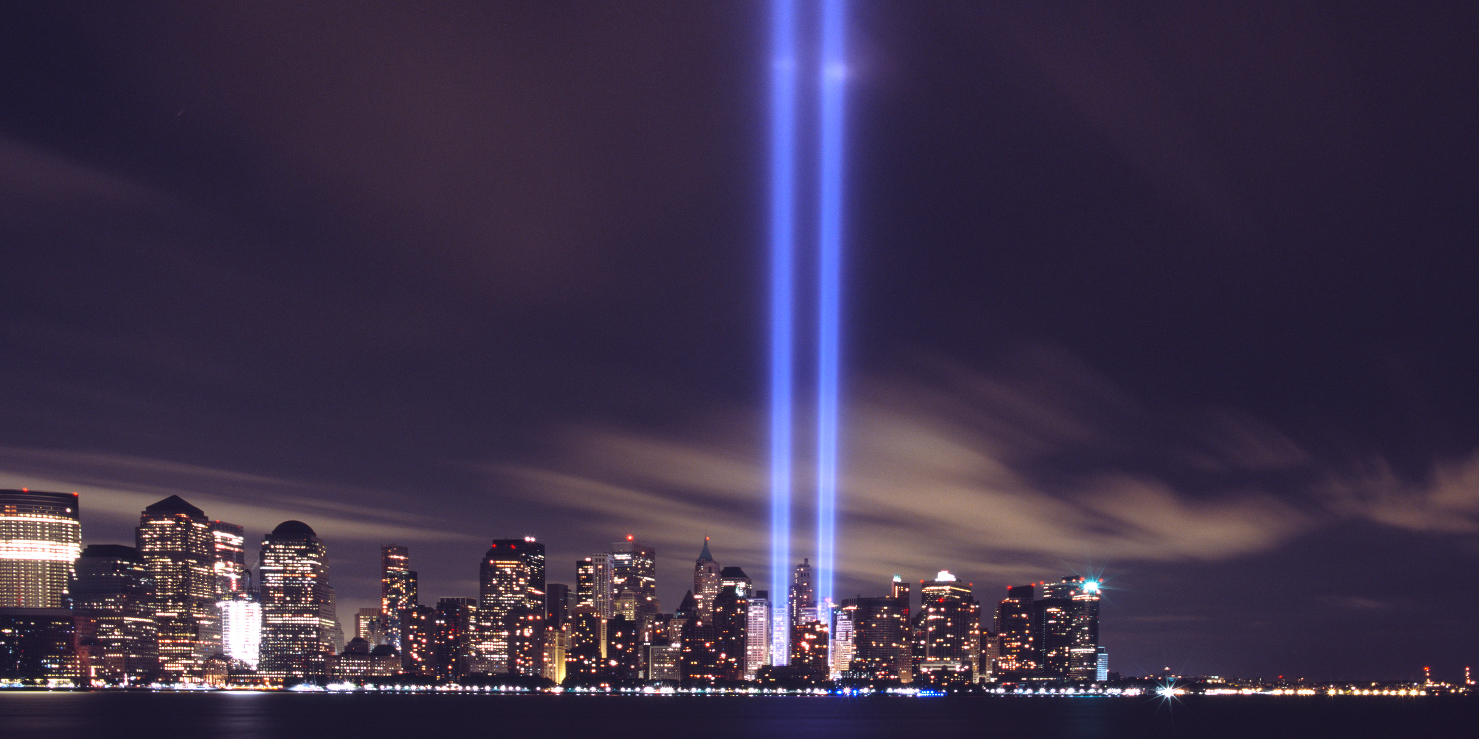 Tribute in Light spotlights illuminate the sky for September 11th anniversary