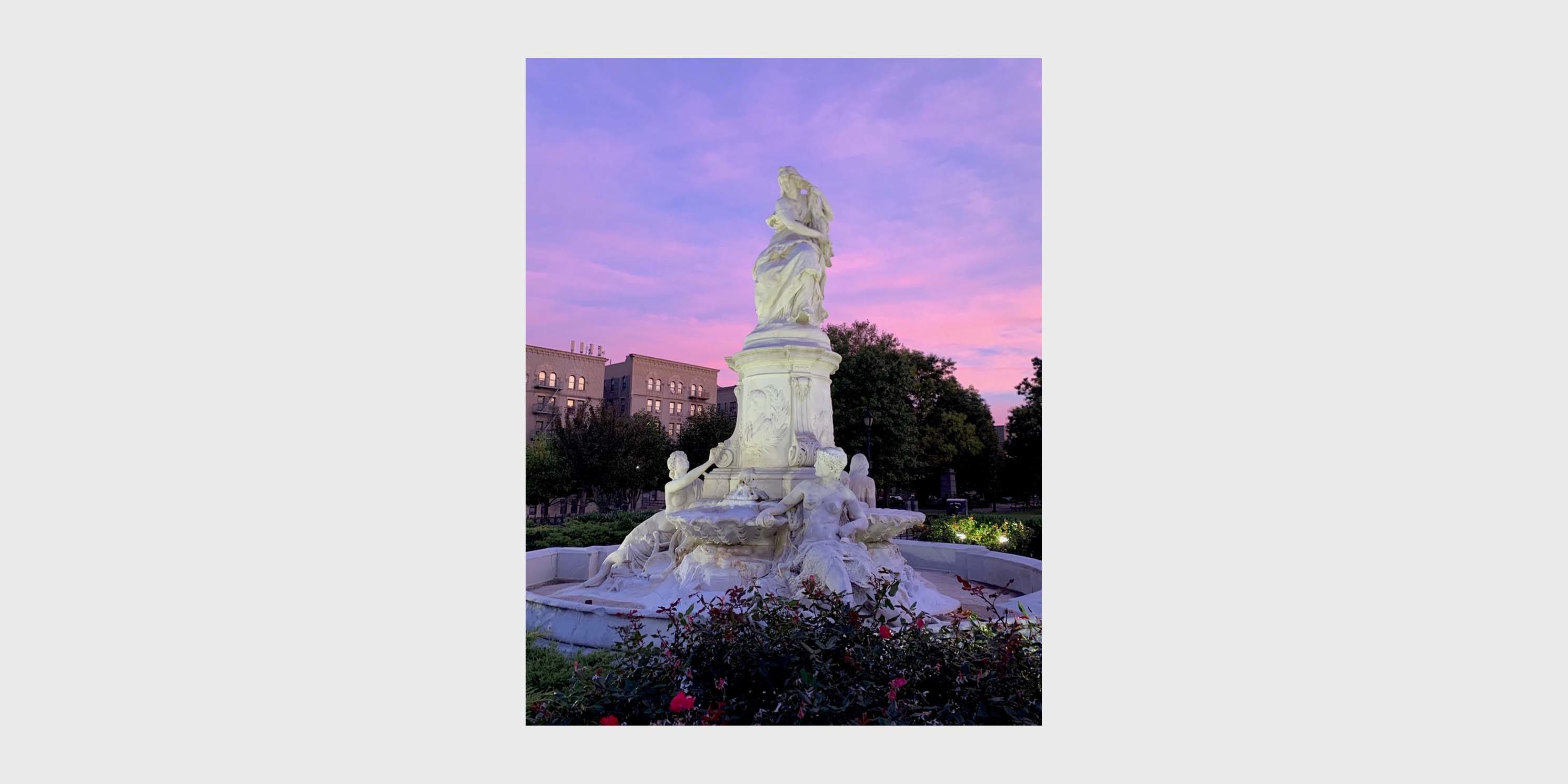 Heinrich Heine Fountain at sunset