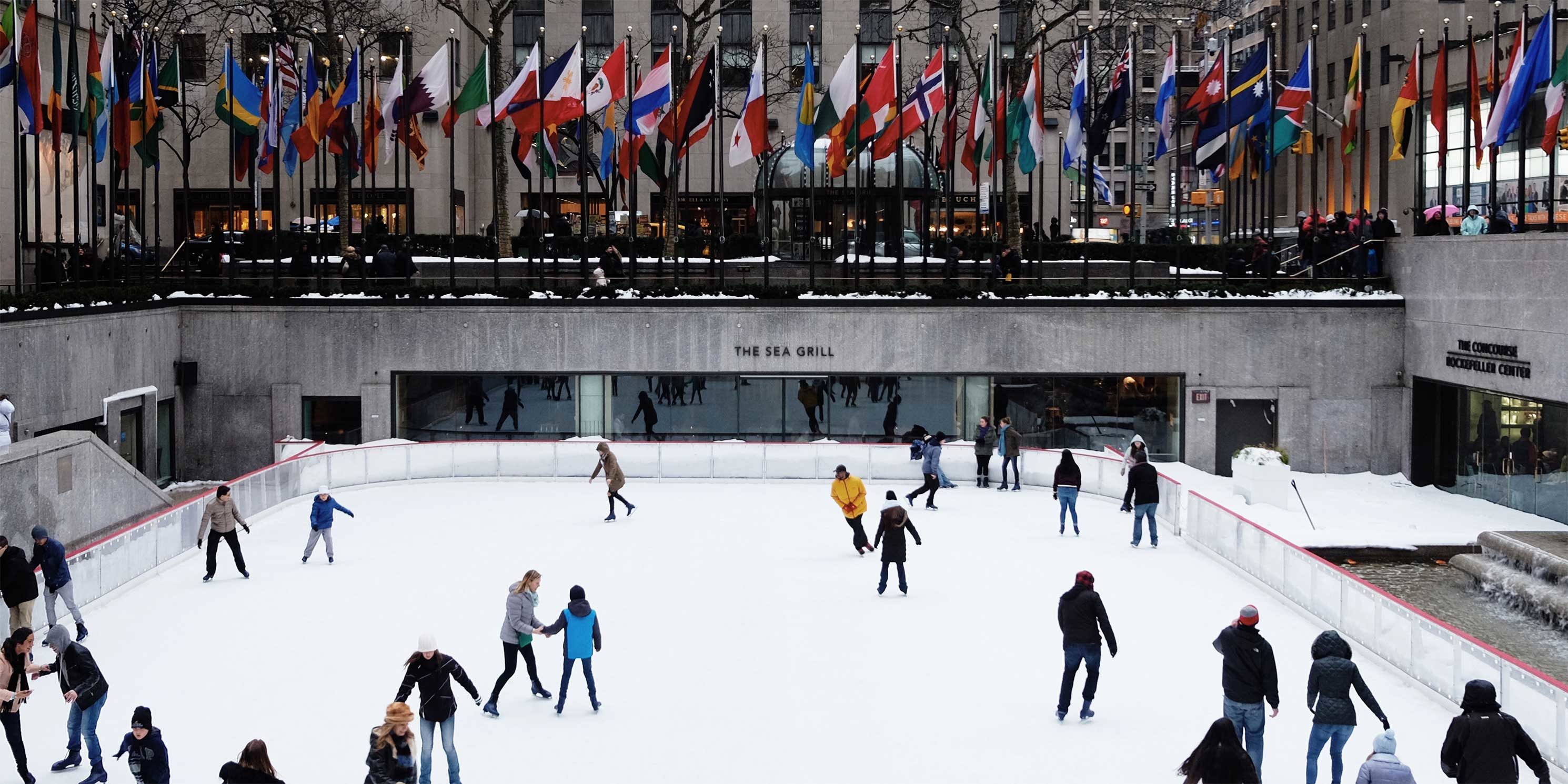 skaters at the ice rink in Rockefeller Center