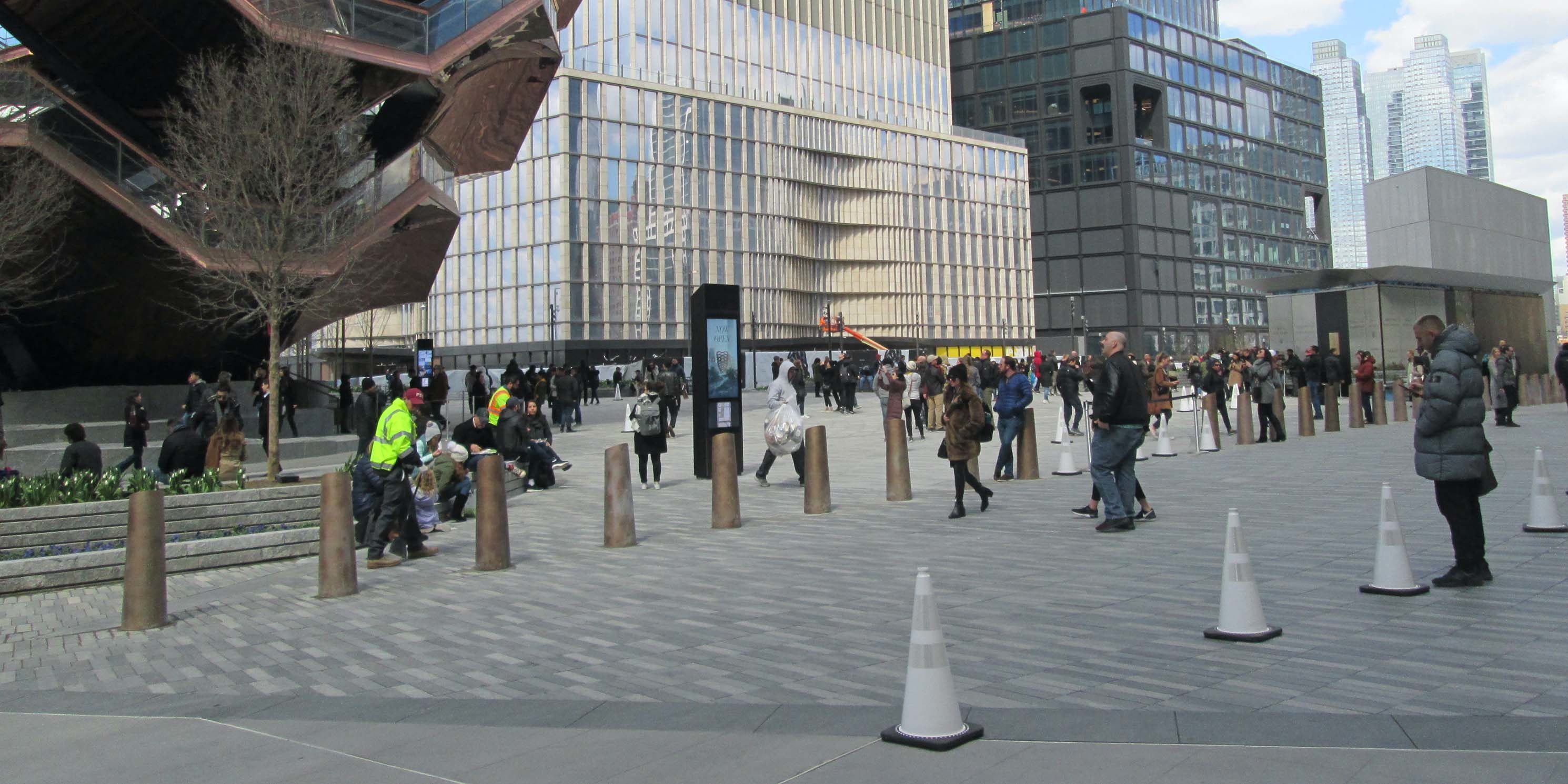 plaza with pedestrians in Hudson Yards