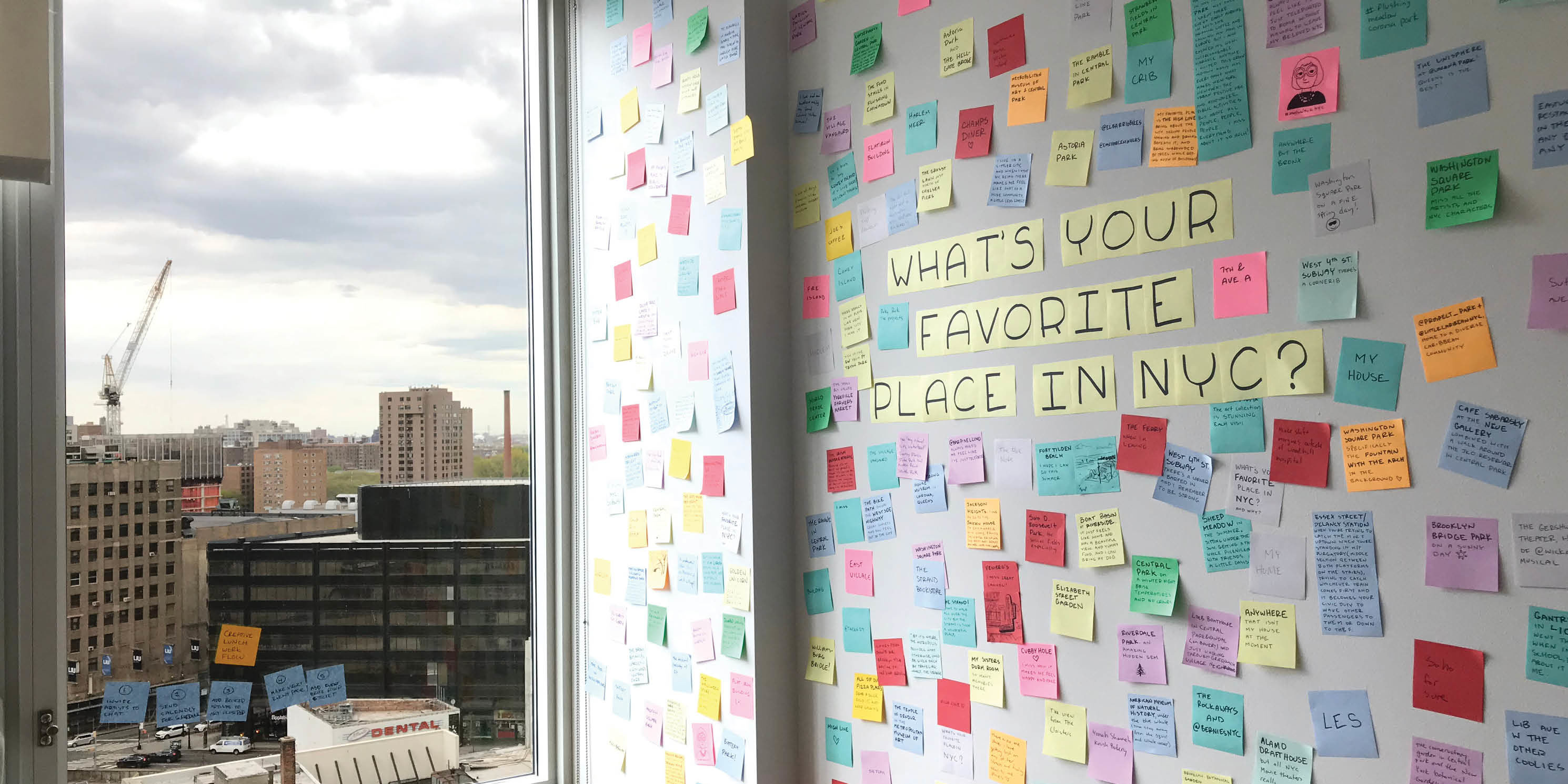 wall of post it notes from Subway Therapy exhibition